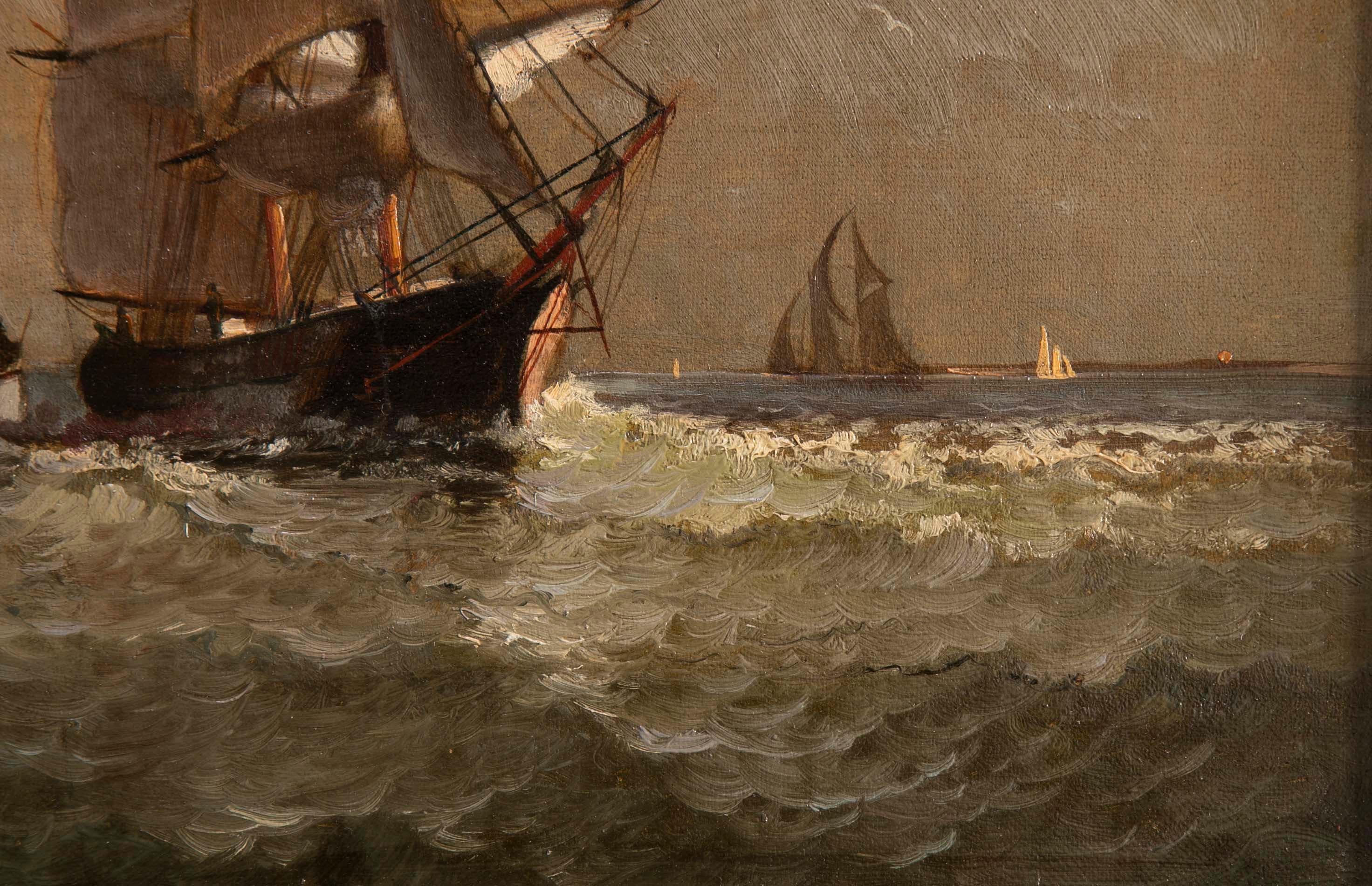 Maritime Oil Painting by American Marine Artist Marshall Johnson In Good Condition In Stamford, CT