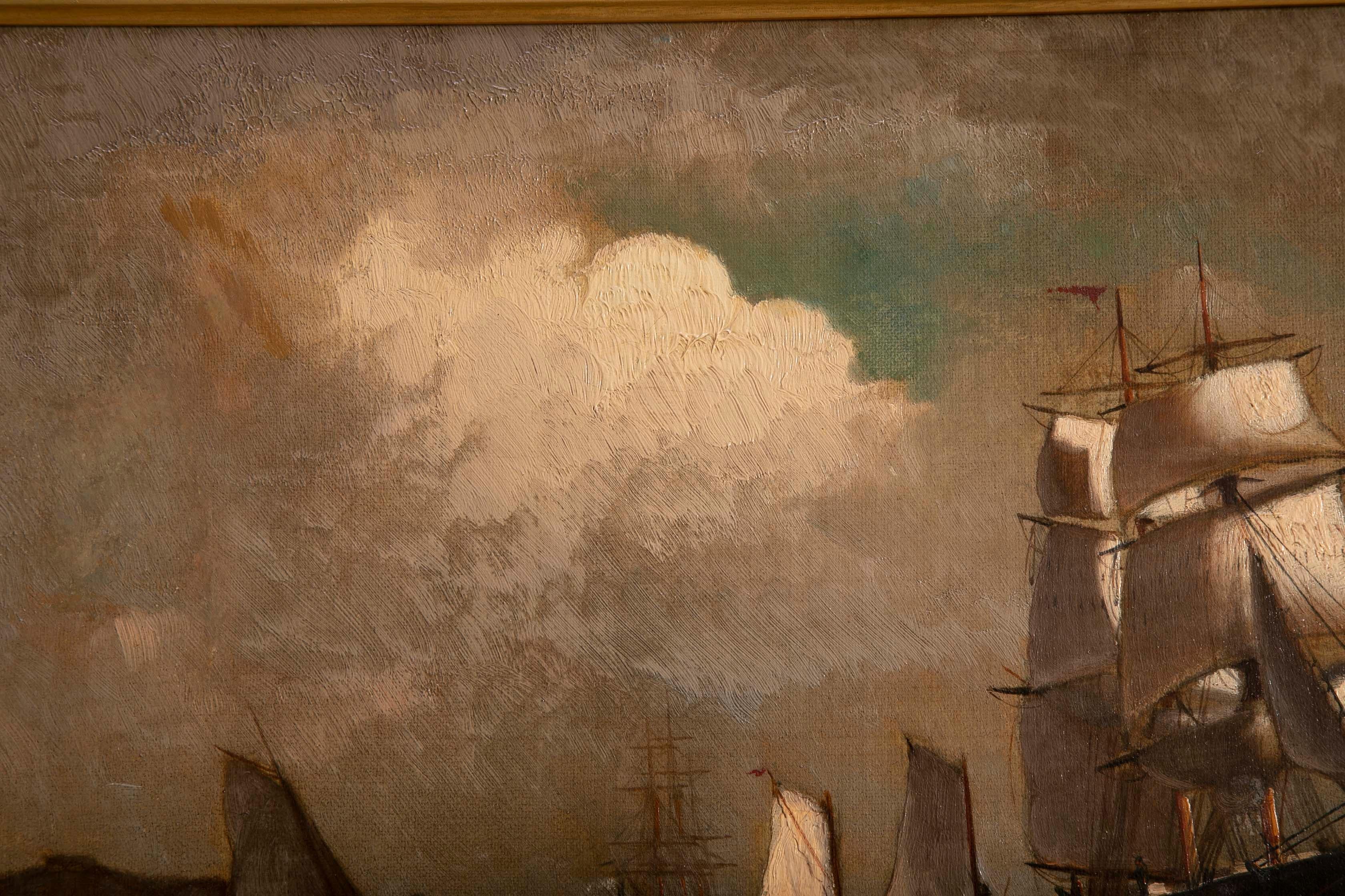 Late 19th Century Maritime Oil Painting by American Marine Artist Marshall Johnson