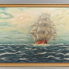 Maritime Oil Painting of Clipper Ship by F.W. Bristow, Framed