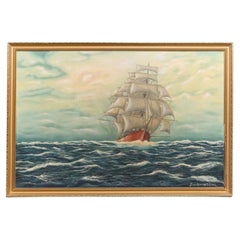 Maritime Oil Painting of Clipper Ship by F.W. Bristow, Framed