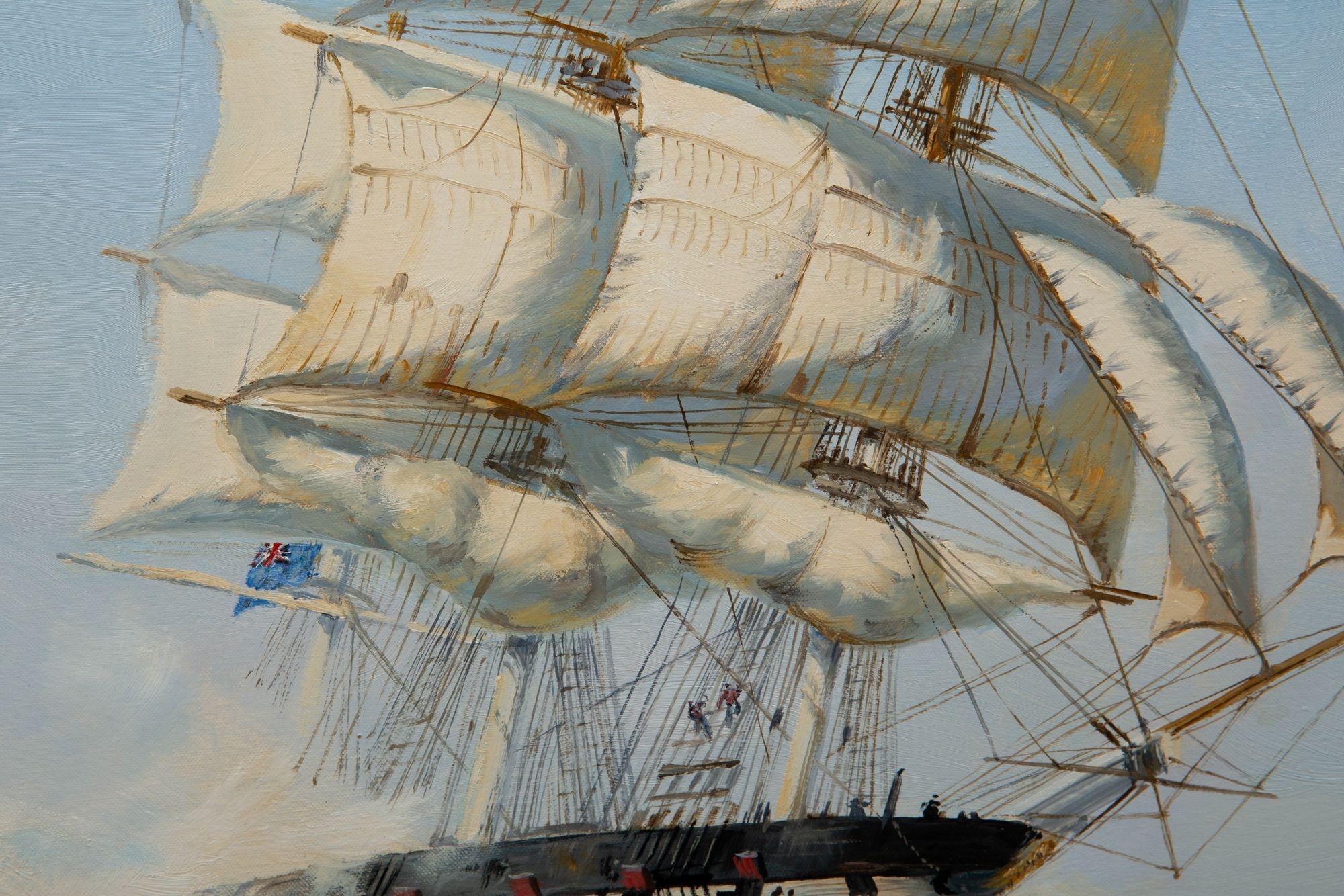 Maritime Oil Painting of Shannon Battling Chesapeake by Henry Scott R.S.A. For Sale 10