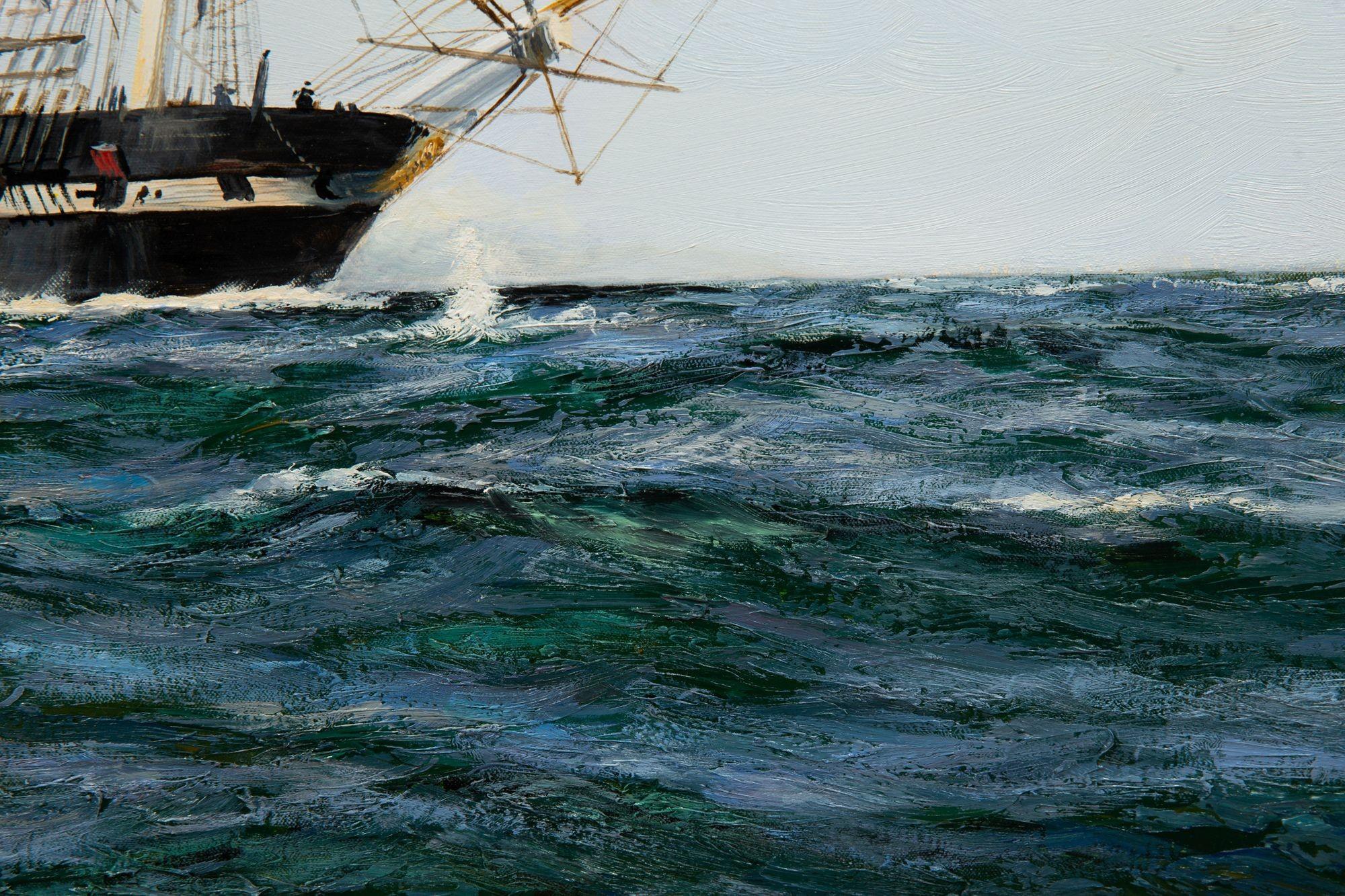 Maritime Oil Painting of Shannon Battling Chesapeake by Henry Scott R.S.A. For Sale 11