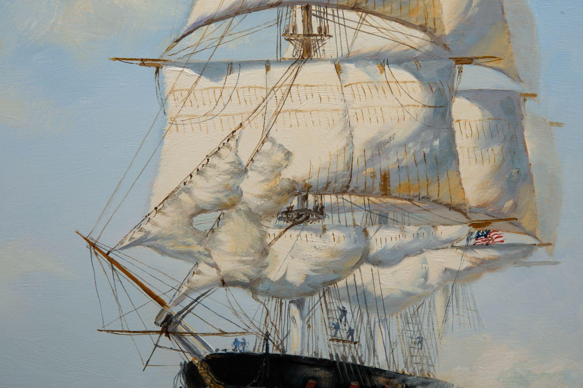 Maritime Oil Painting of Shannon Battling Chesapeake by Henry Scott R.S.A. For Sale 1