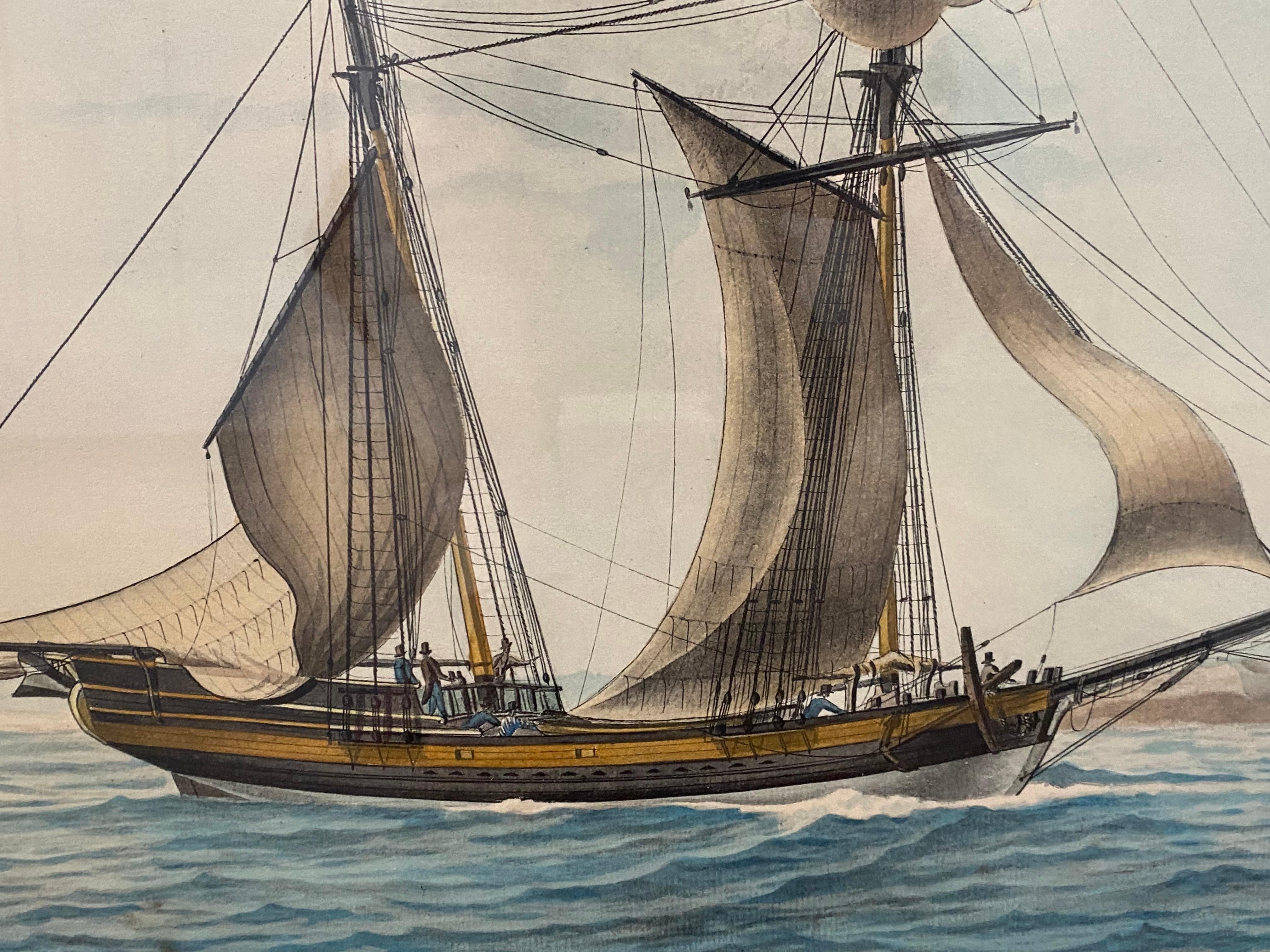 Estampa marítima de la Goleta Lydia pintada por Nicholas S. Cammillieri Pintado a mano
