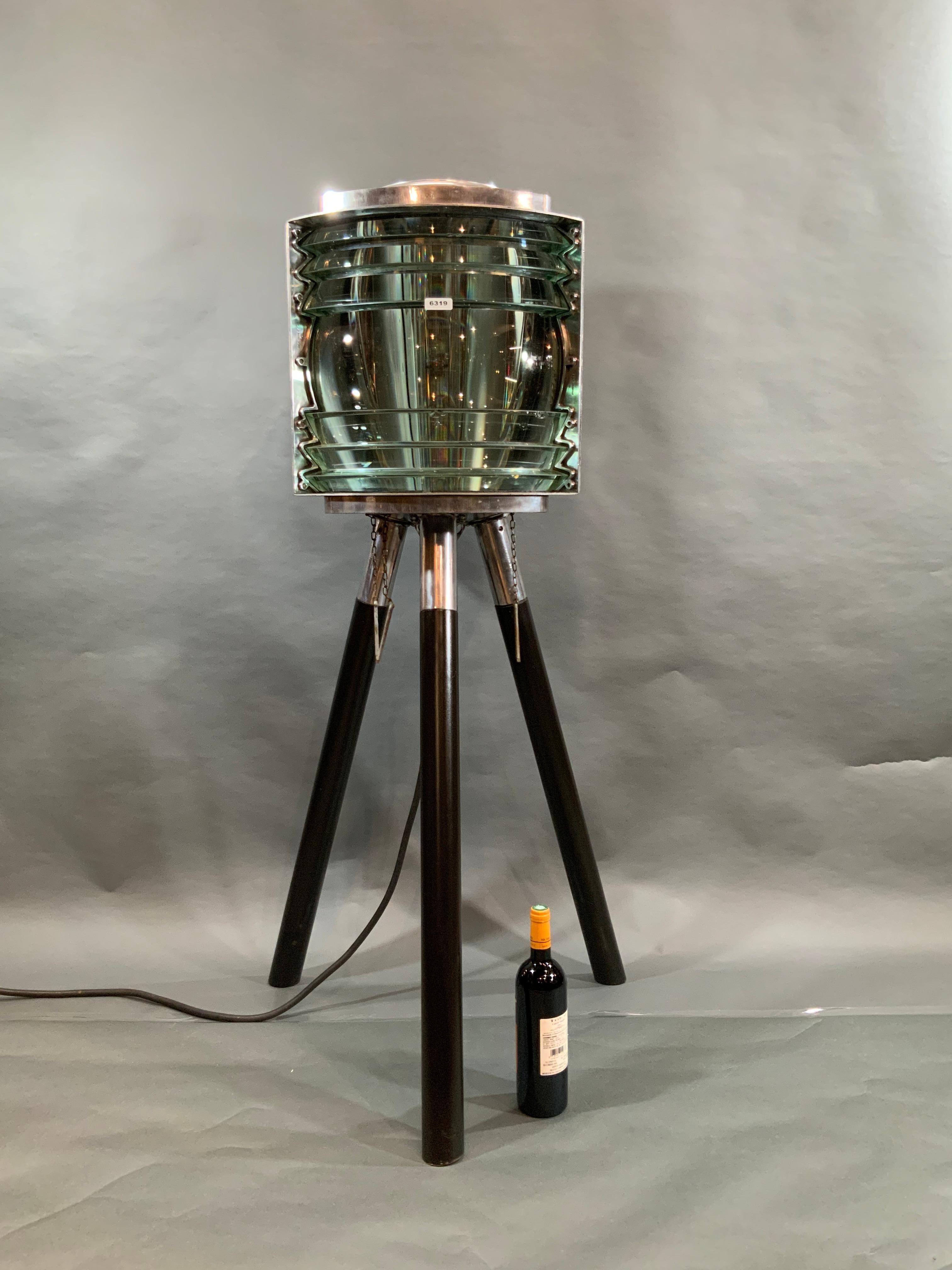 American Maritime Range Light with Polished Aluminum Body on Three Legs For Sale
