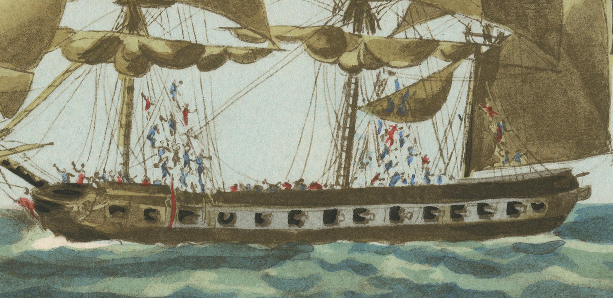 Maritimer Gruß: The Elegance of 18th-Century Naval Grace, um 1920 im Zustand „Gut“ im Angebot in Langweer, NL