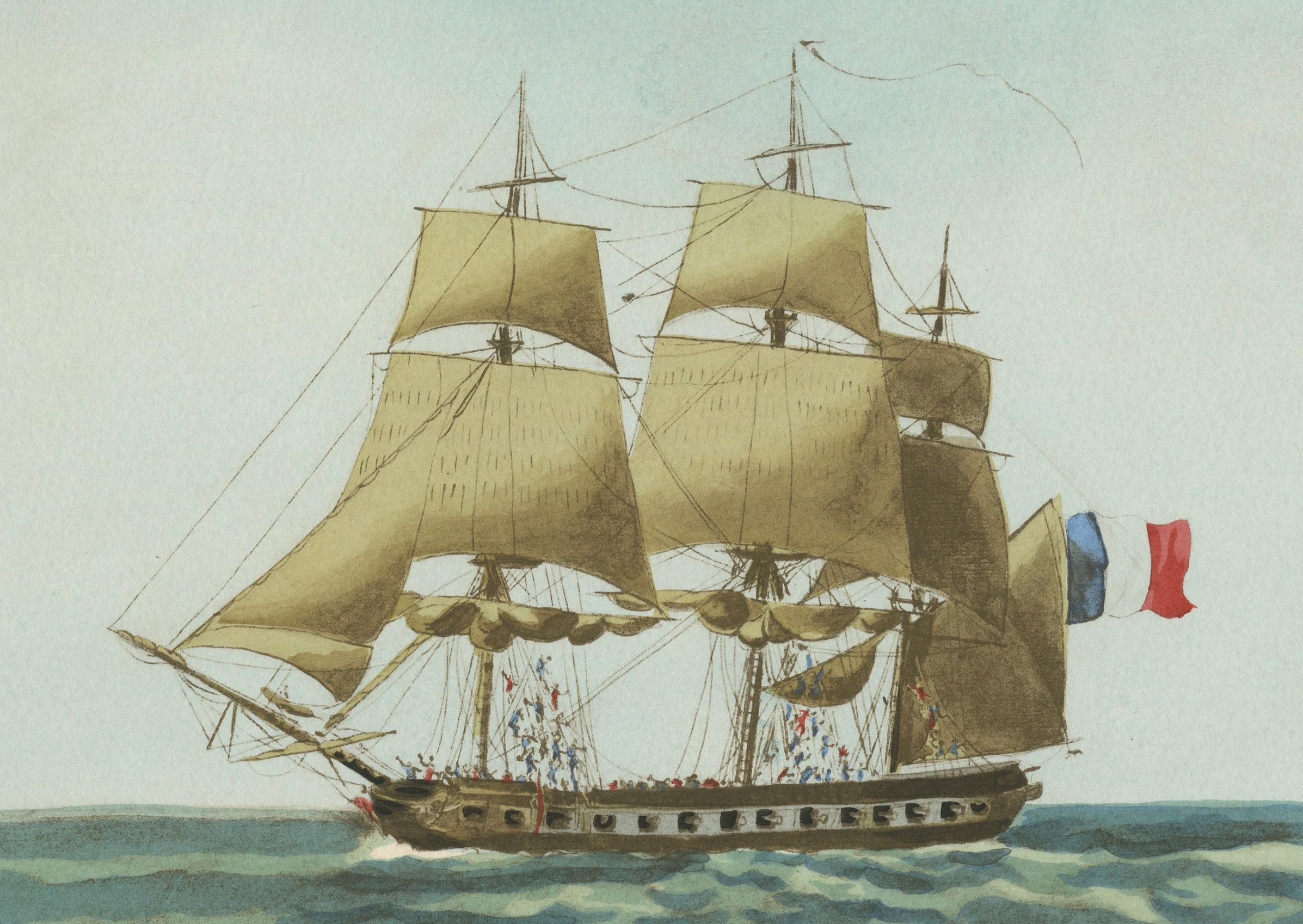 Papier Maritime Salute : The Elegance of 18th-Century Naval Grace (Salut maritime : l'élégance de la grâce navale du XVIIIe siècle), vers 1920 en vente