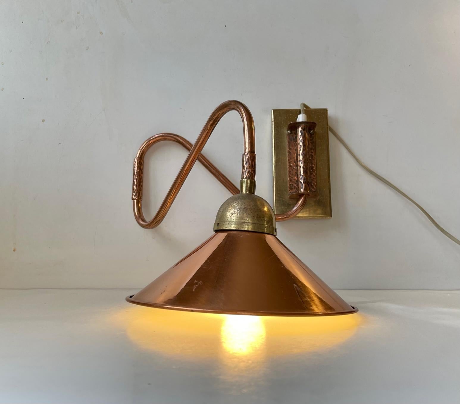 Scandinavian Modern Maritime Scandinavian Swing Arm Wall Lamp in Brass & Copper, 1970s