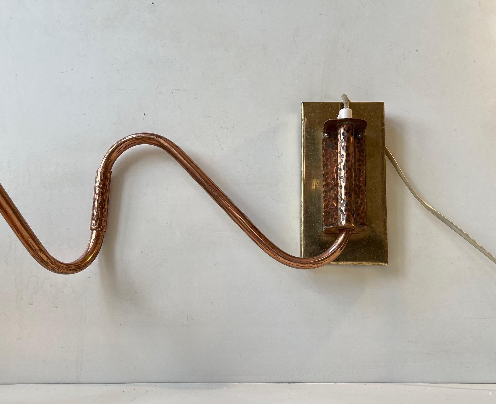 Late 20th Century Maritime Scandinavian Swing Arm Wall Lamp in Brass & Copper, 1970s