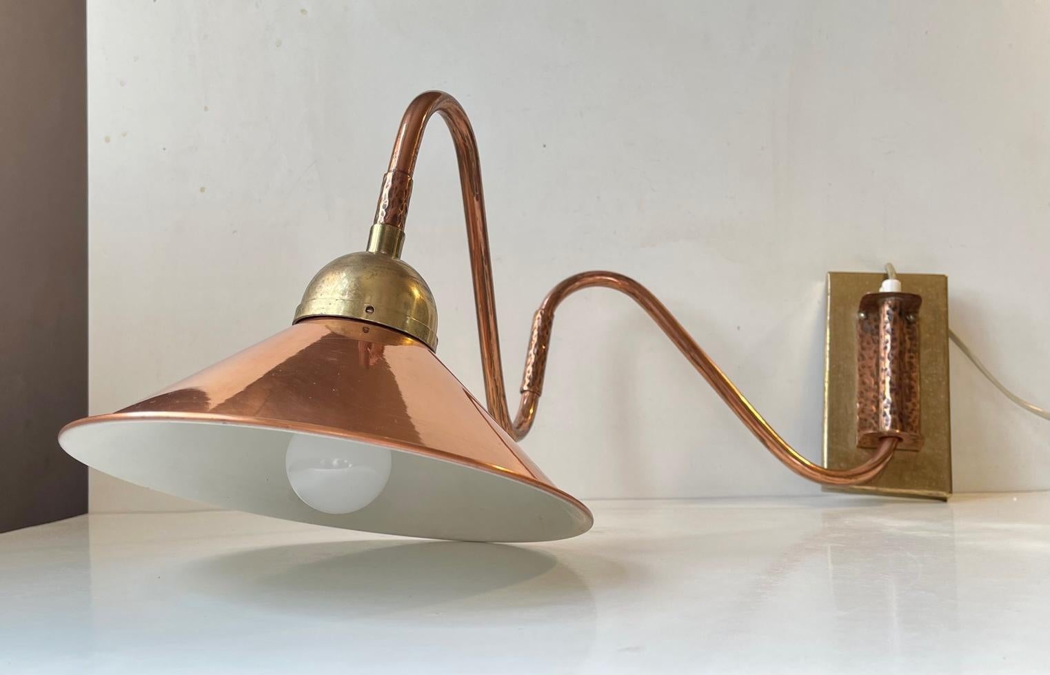 Maritime Scandinavian Swing Arm Wall Lamp in Brass & Copper, 1970s 1