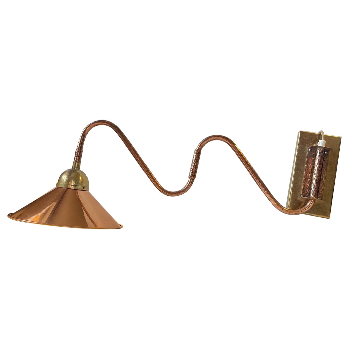 Maritime Scandinavian Swing Arm Wall Lamp in Brass 
Copper, 1970s