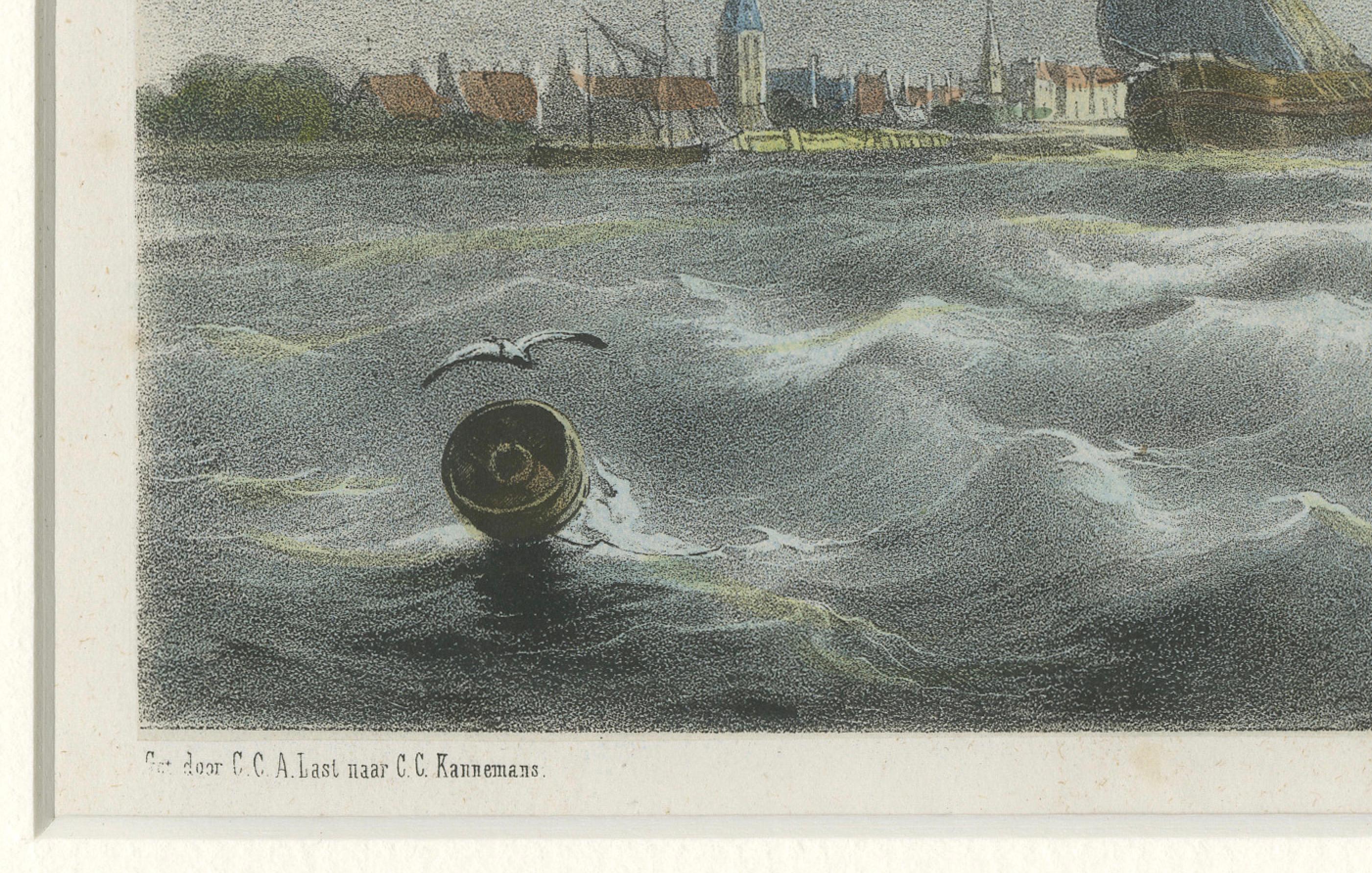 Titre : *Scène maritime - Lithographie de Carel Christiaan Antony Last, 1853*

Cette lithographie maritime finement détaillée, créée en 1853 par Carel Christiaan Antony Last (1808-1876), est basée sur un dessin de Christiaan Cornelis Kannemans. La