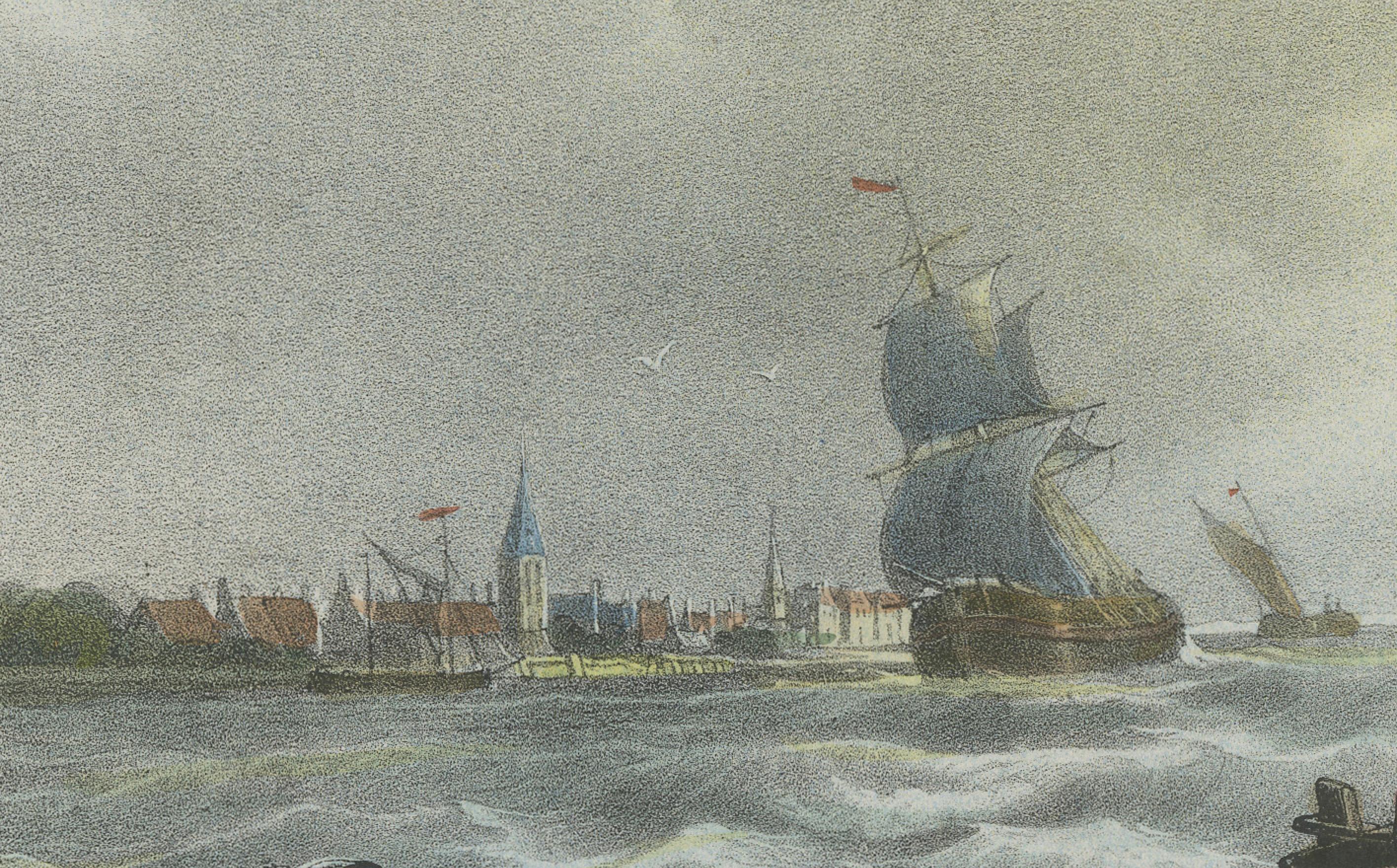 Gravé Scène maritime - Lithographie décorative de Carel Christiaan Antony Last, 1853 en vente