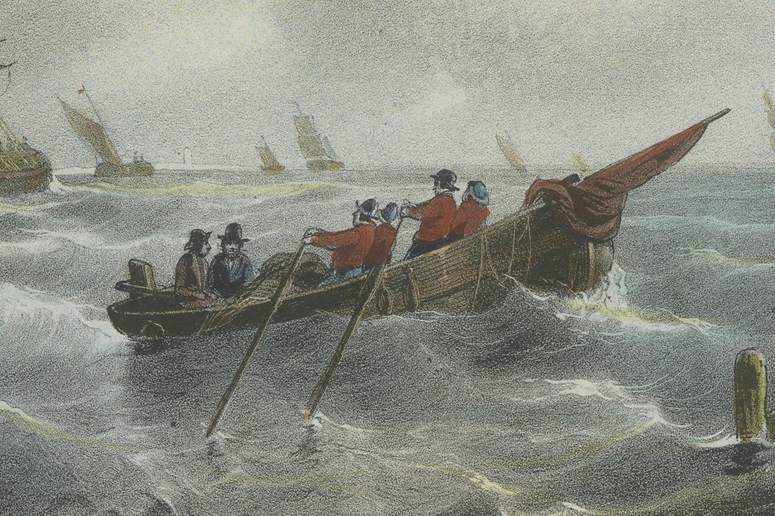 Scène maritime - Lithographie décorative de Carel Christiaan Antony Last, 1853 Bon état - En vente à Langweer, NL
