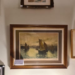 scena marittima dipinto all'acquaforte del 1920