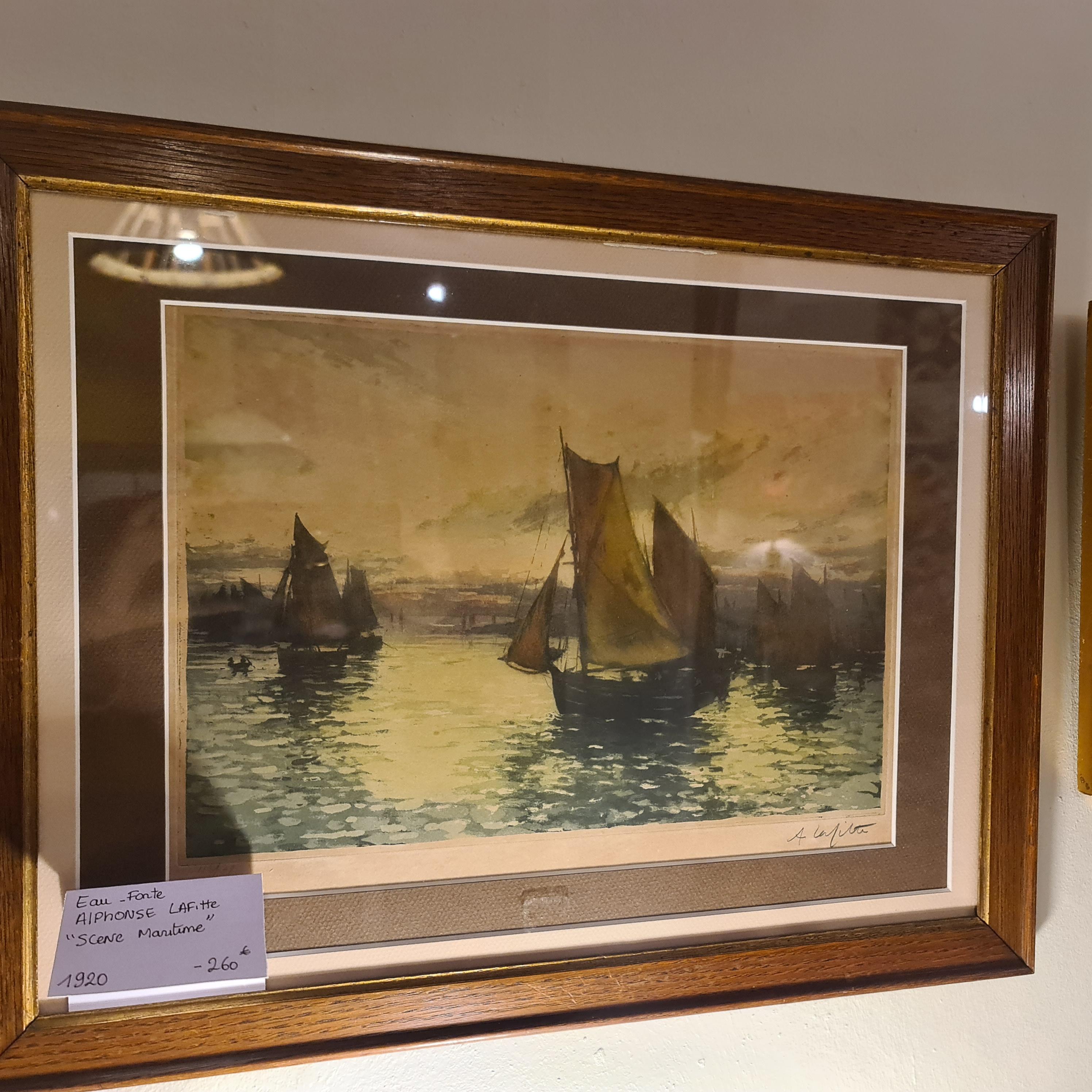 Radierungsgemälde mit maritimen Szenen aus dem Jahr 1920 (Art déco) im Angebot