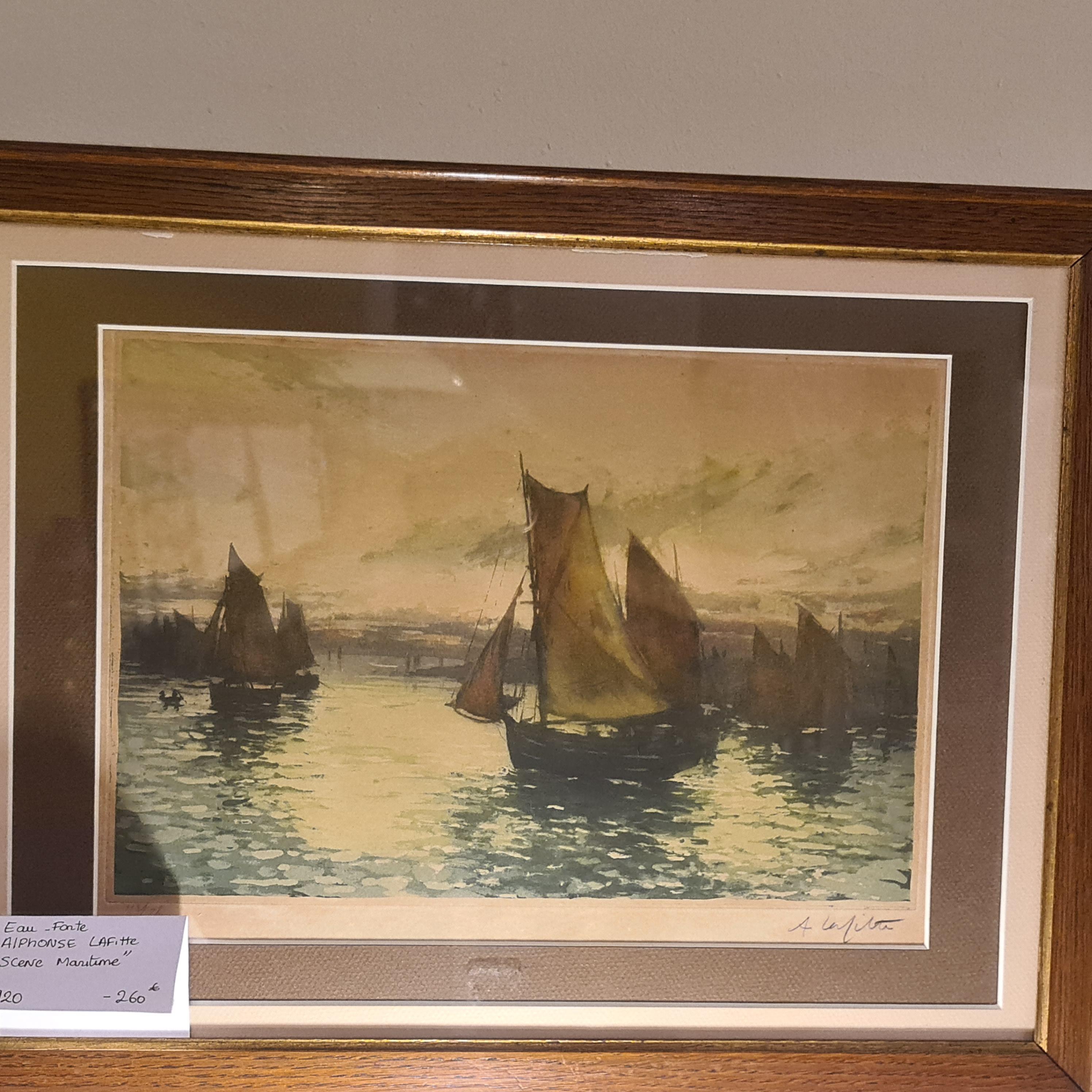 Radierungsgemälde mit maritimen Szenen aus dem Jahr 1920 (Radiert) im Angebot