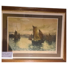 maritime scene etching painting from 1920