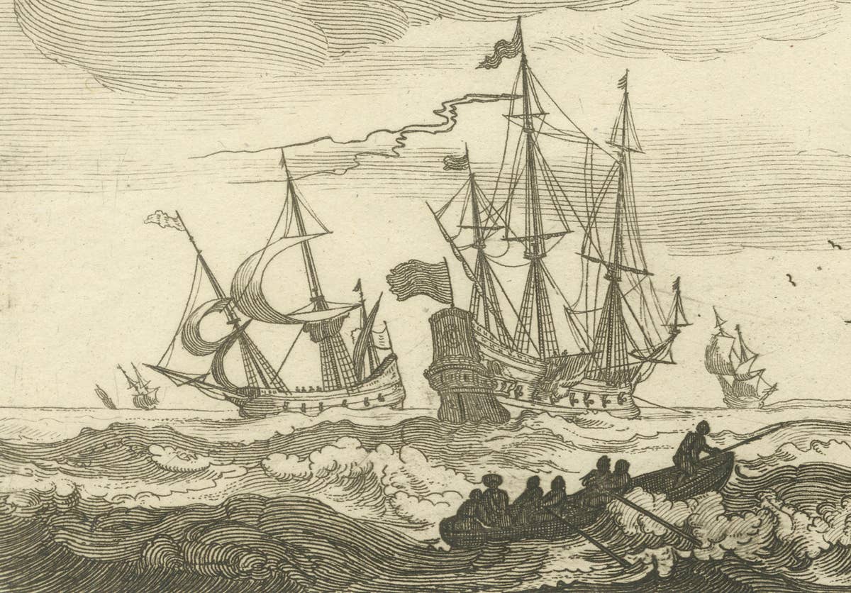 Maritime Scene in the Aegean Archipelago with Fortifications & Ships, circa 1680