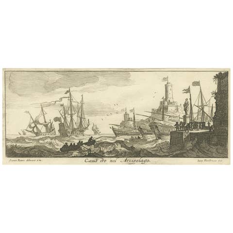 Maritime Scene in the Aegean Archipelago with Fortifications & Ships, circa 1680
