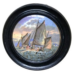 Antique Maritime Scene Prattware Decorative Lid