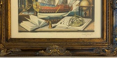 Maritime Still Life with Sextant, Engraving or Color Lithograph by Charles Cerny