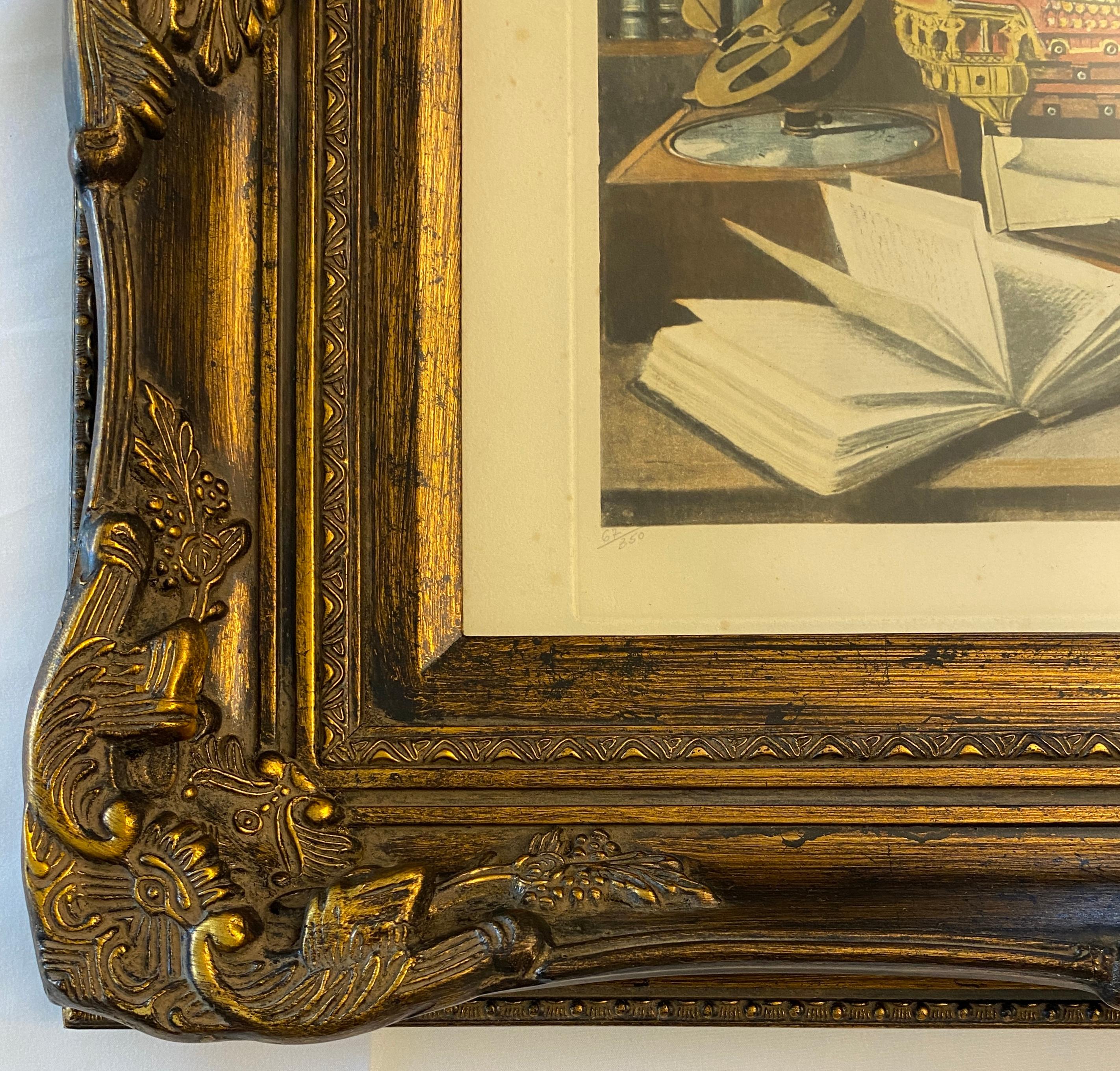 Français Nature morte maritime avec sextant, gravure ou lithographie en couleurs de Charles Cerny en vente