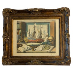 Maritime Still Life with Sextant, Engraving or Color Lithograph by Charles Cerny
