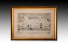 Maritime view. Framed engraving. Spanish School, 1838.