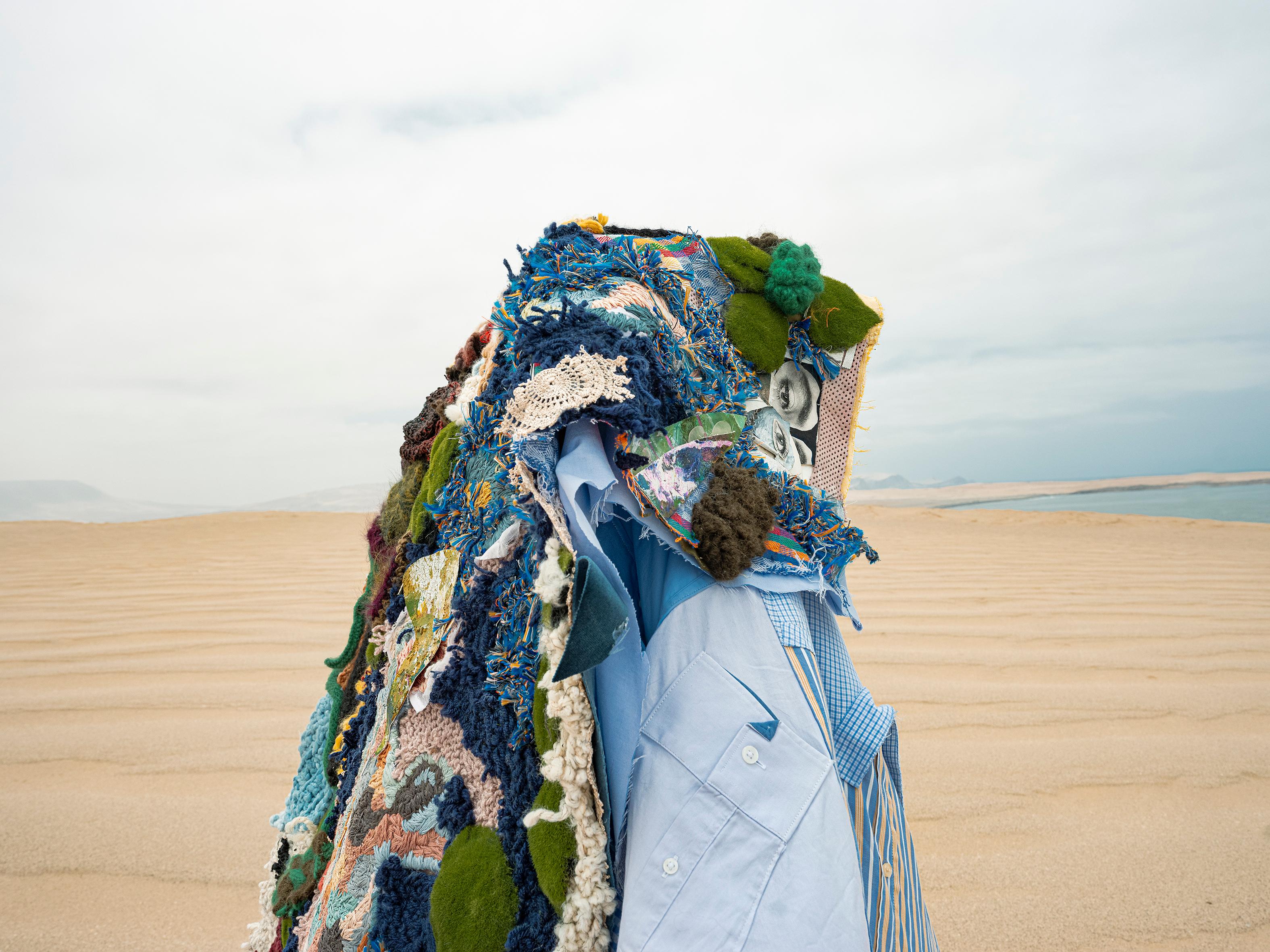 "A Tajo Abierto Paracas III" photograph, performance, embroidery, nature - Photograph by Mariu Palacios