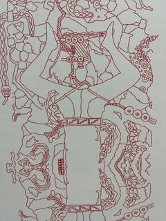 "A Tajo Abierto Paracas X" print, pattern, red and white