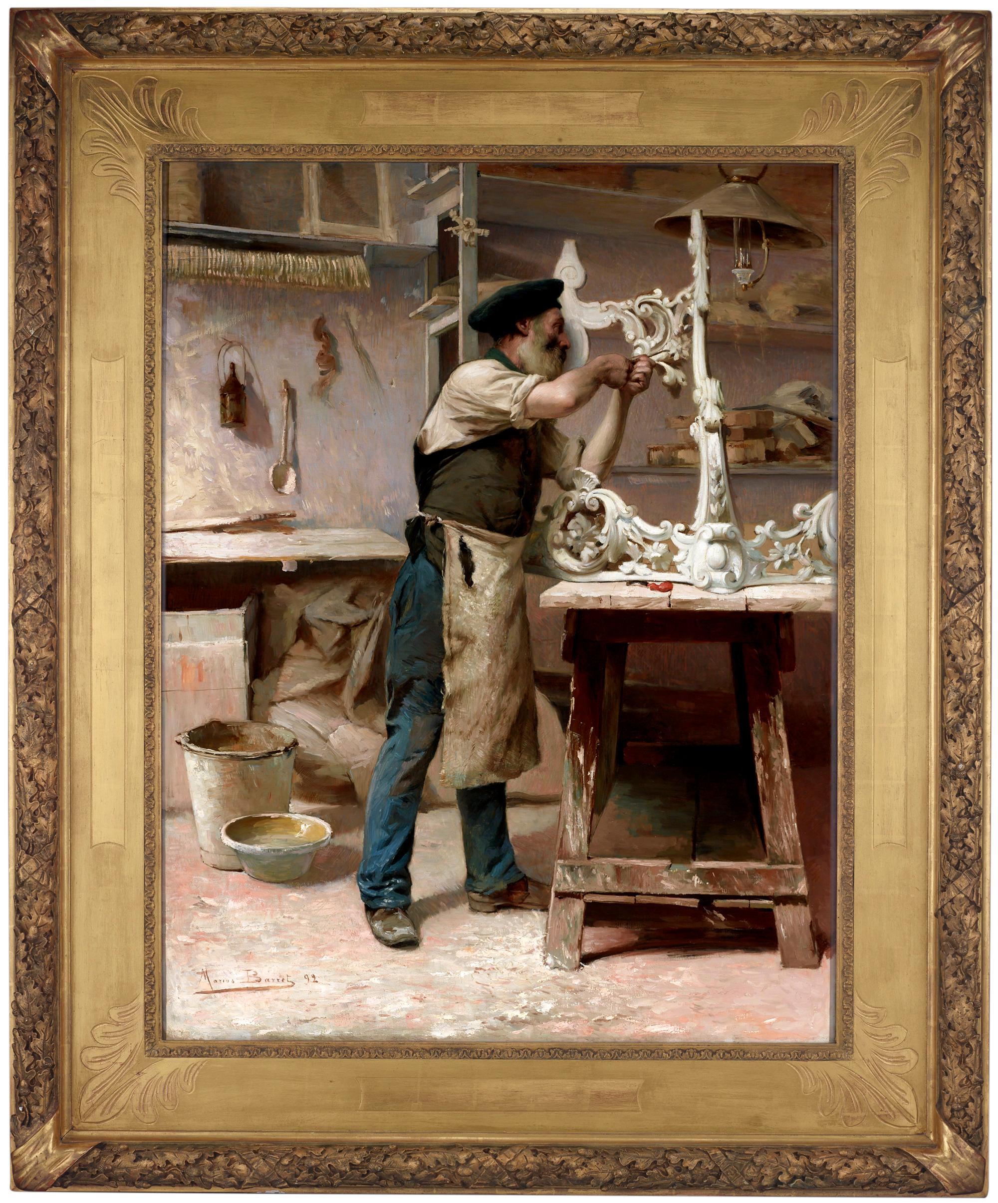 Un apprêteur-doreur (A Dresser Gilder) - Painting by Marius-Antoine Barret