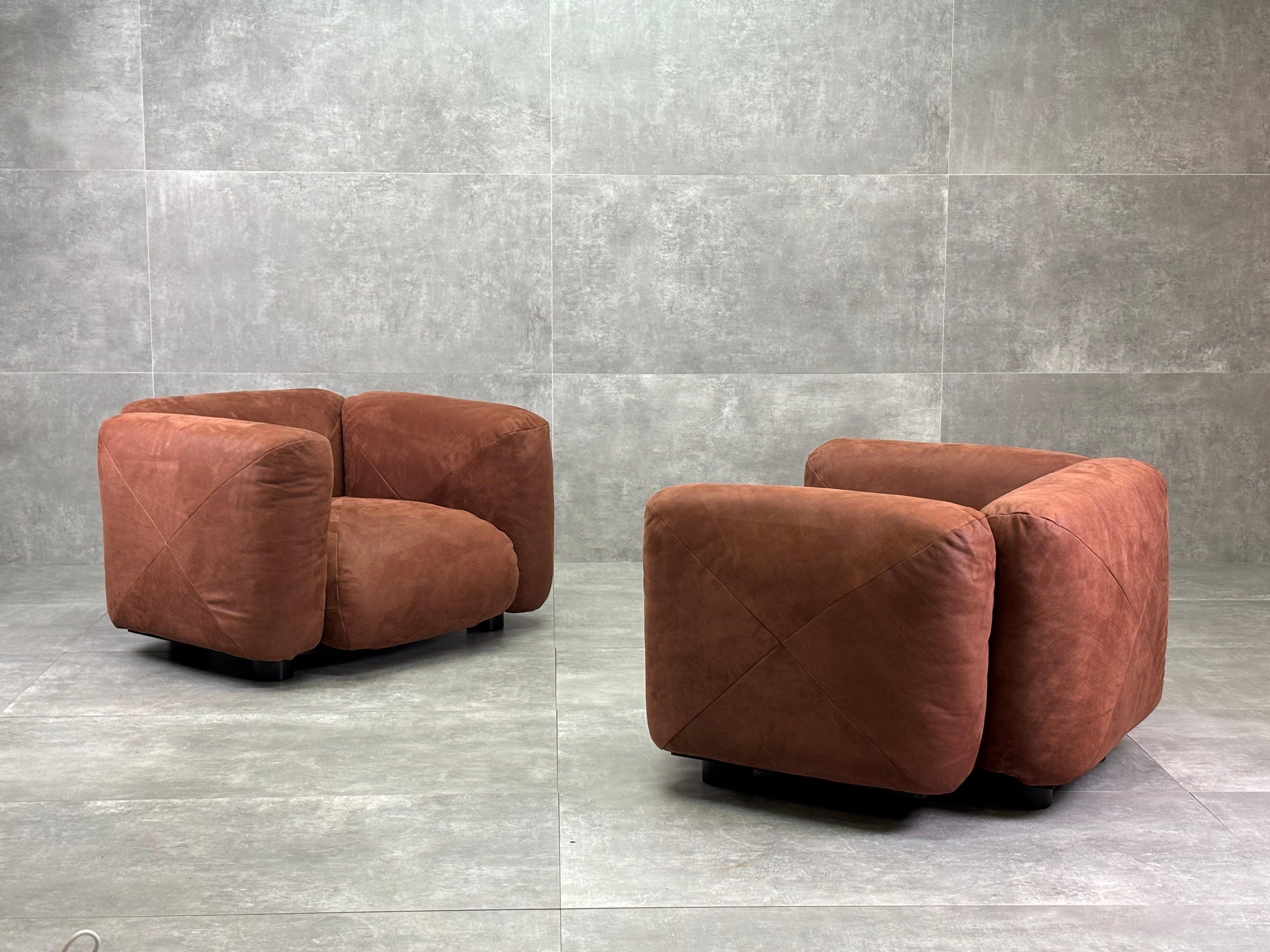 ''Marius'' leathered armchairs by Mario Marenco for Arflex, Italy, Set of 2