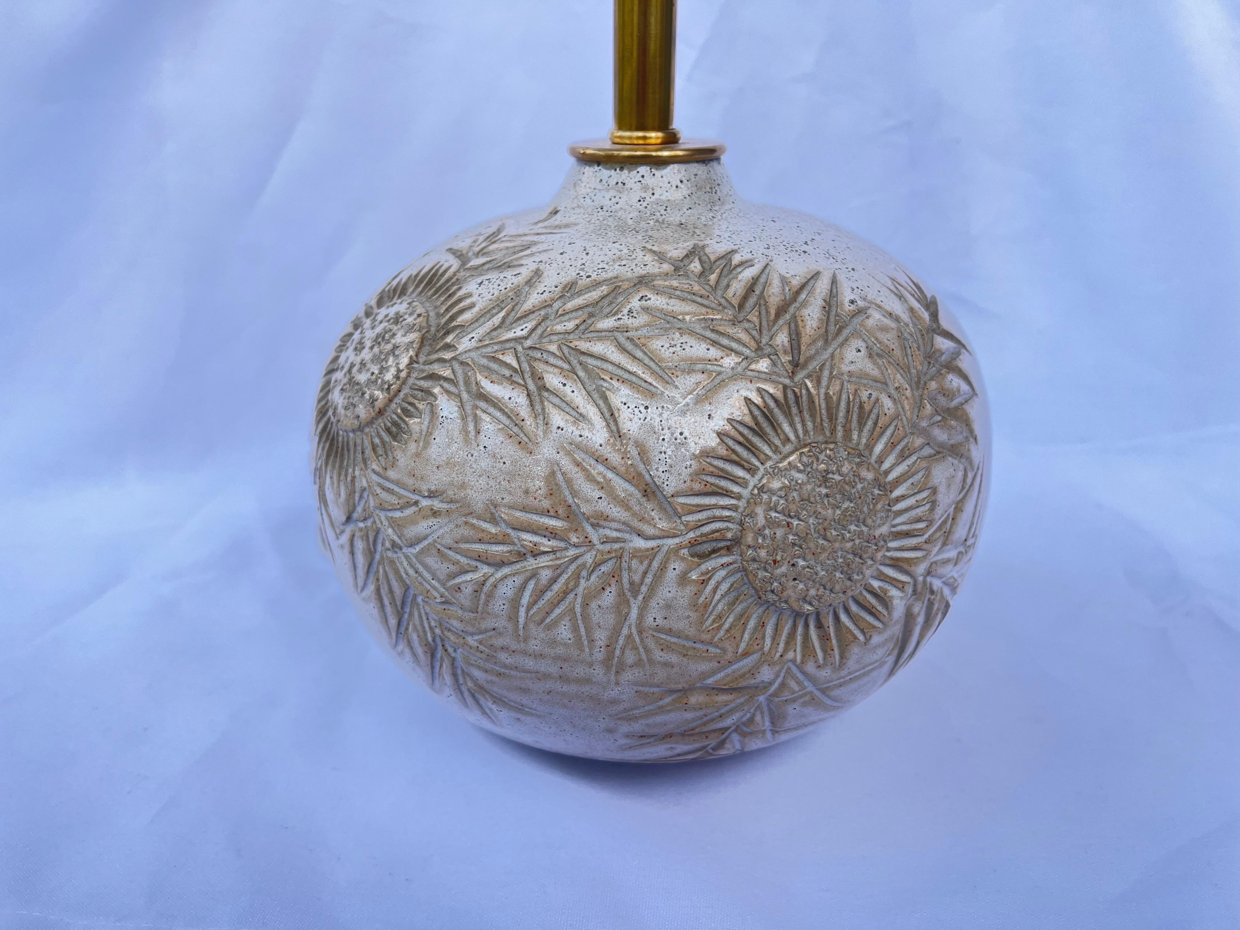 Marius Bessone Vallauris Floral Design Ceramic Vessel Table Lamp Signed Inscribe 4
