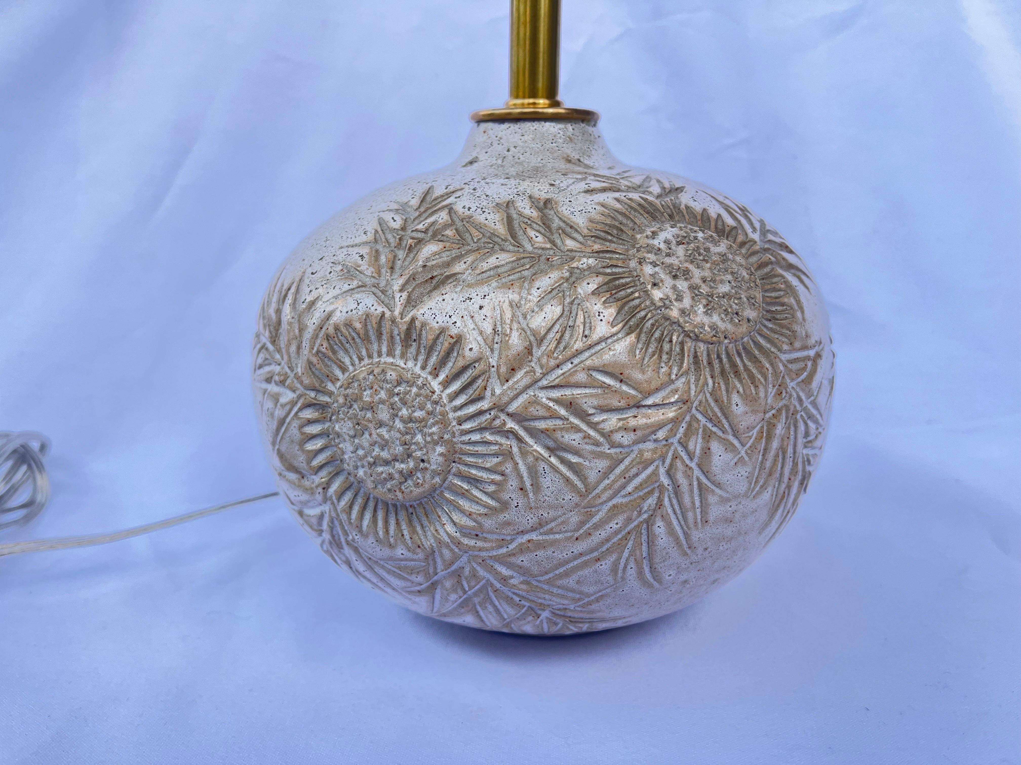 Marius Bessone Vallauris Floral Design Ceramic Vessel Table Lamp Signed Inscribe 5