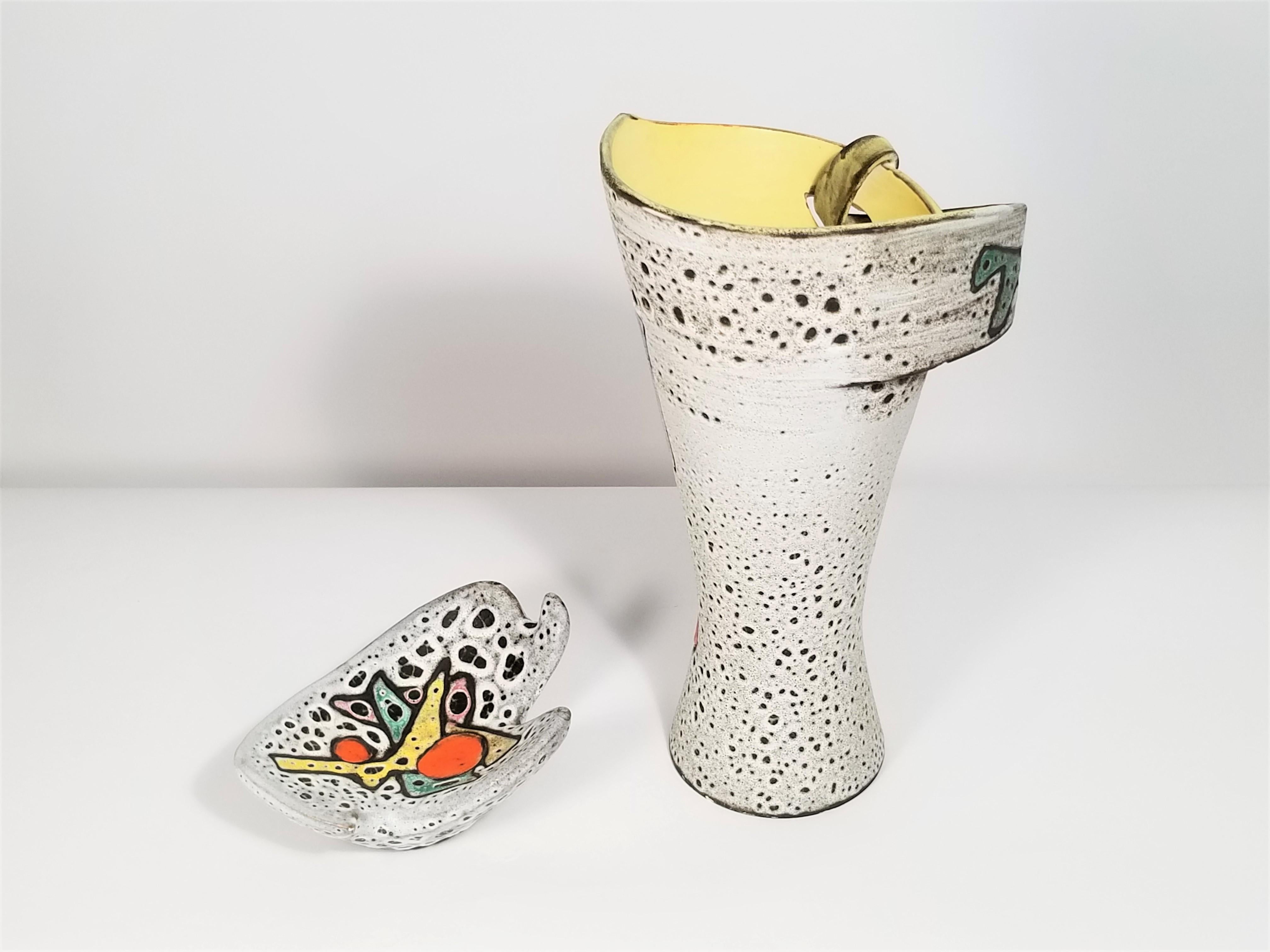 Marius Bessone Vallauris France Vase and Bowl 1960s Abstract Ceramic Pottery In Excellent Condition In New York, NY