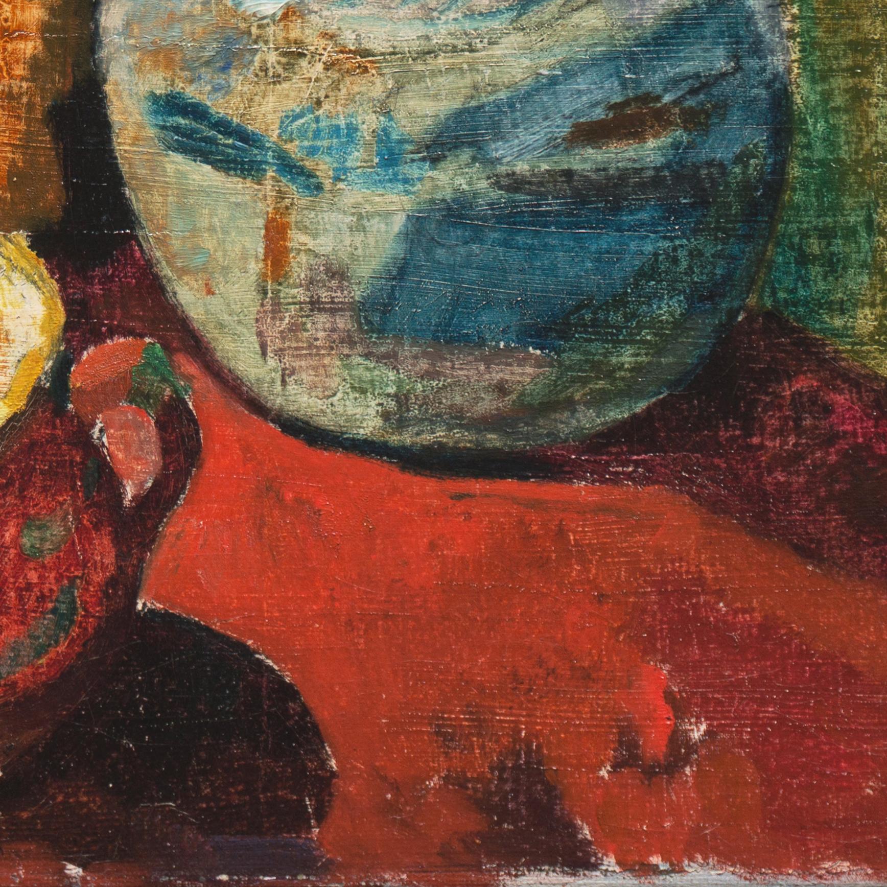 'Still Life, Ceramic Vase & Creamer Cup', France, Copenhagen, Nuremberg, Odense - Post-Impressionist Painting by Marius Bomund