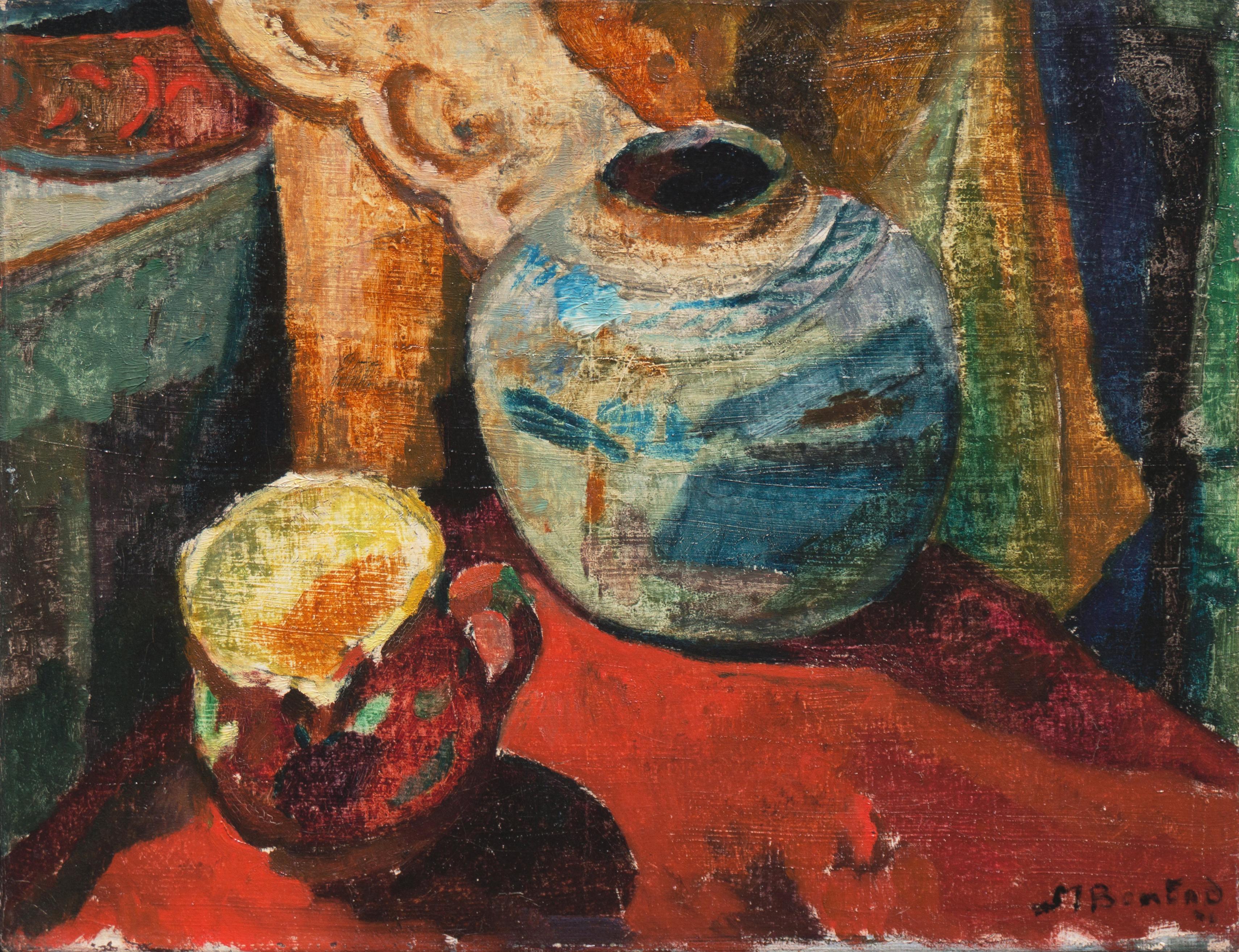 Marius Bomund Still-Life Painting - 'Still Life, Ceramic Vase & Creamer Cup', France, Copenhagen, Nuremberg, Odense