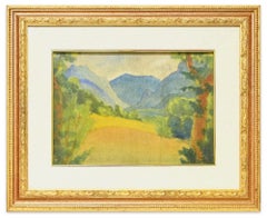 Vintage Blue Mountains - Original Watercolor on Panel by Marius Carion - 1931