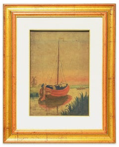 See-Landschaft mit Boot - Aquarell auf Karton von M. Carion - 1930er Jahre