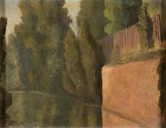 A lo largo del río Aire, camino modernista del bosque con valla