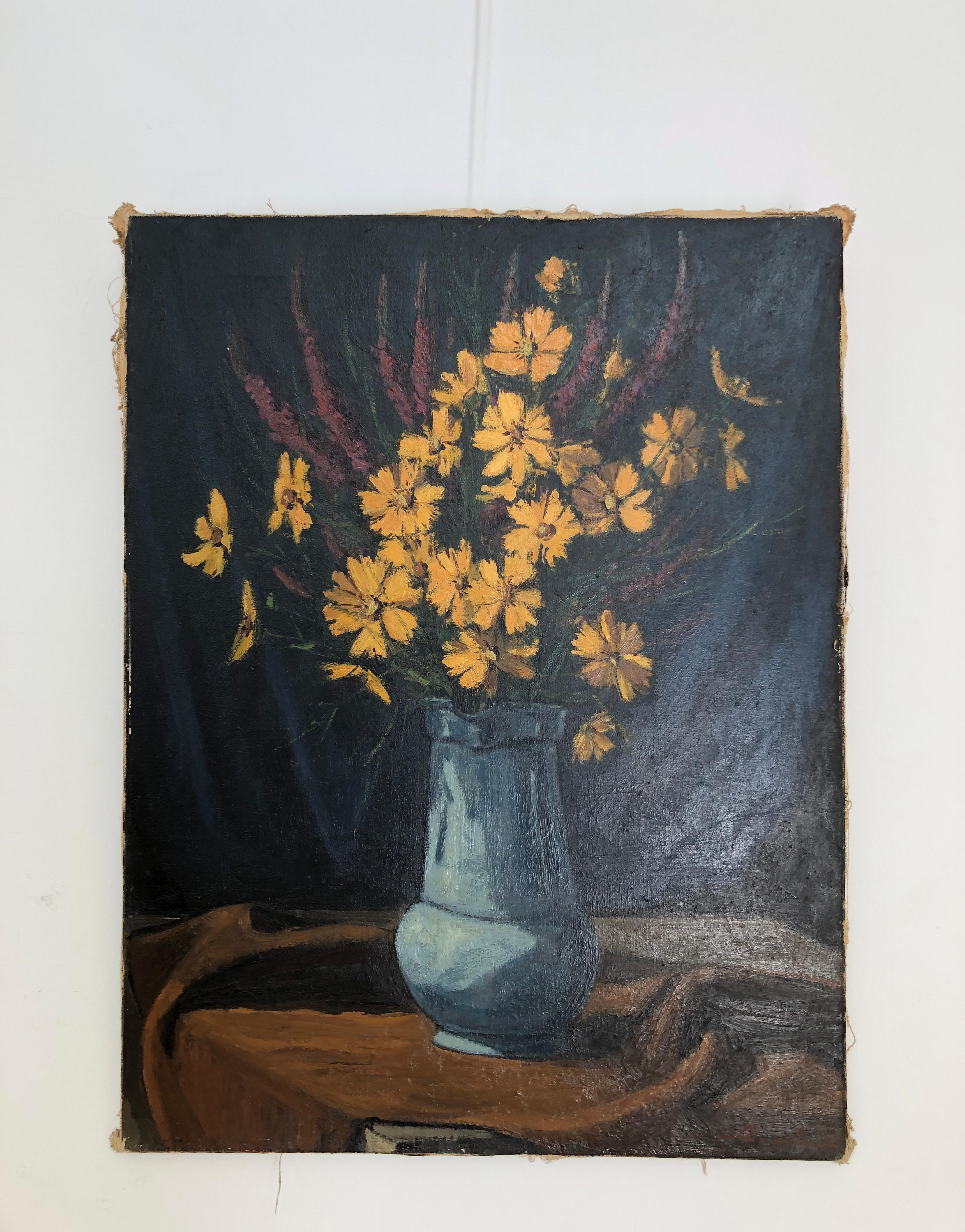 Bouquet with yellow flowers - Painting by Marius Chambaz