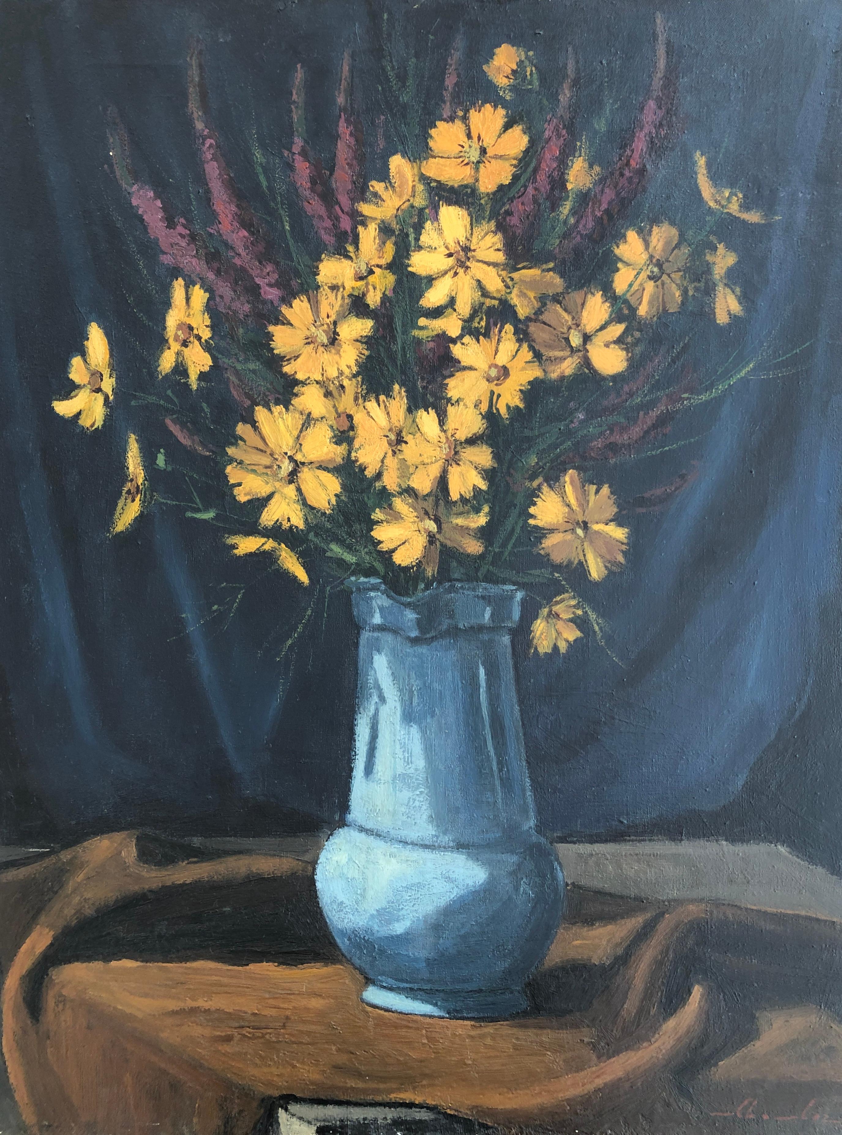 Marius Chambaz Still-Life Painting - Bouquet with yellow flowers