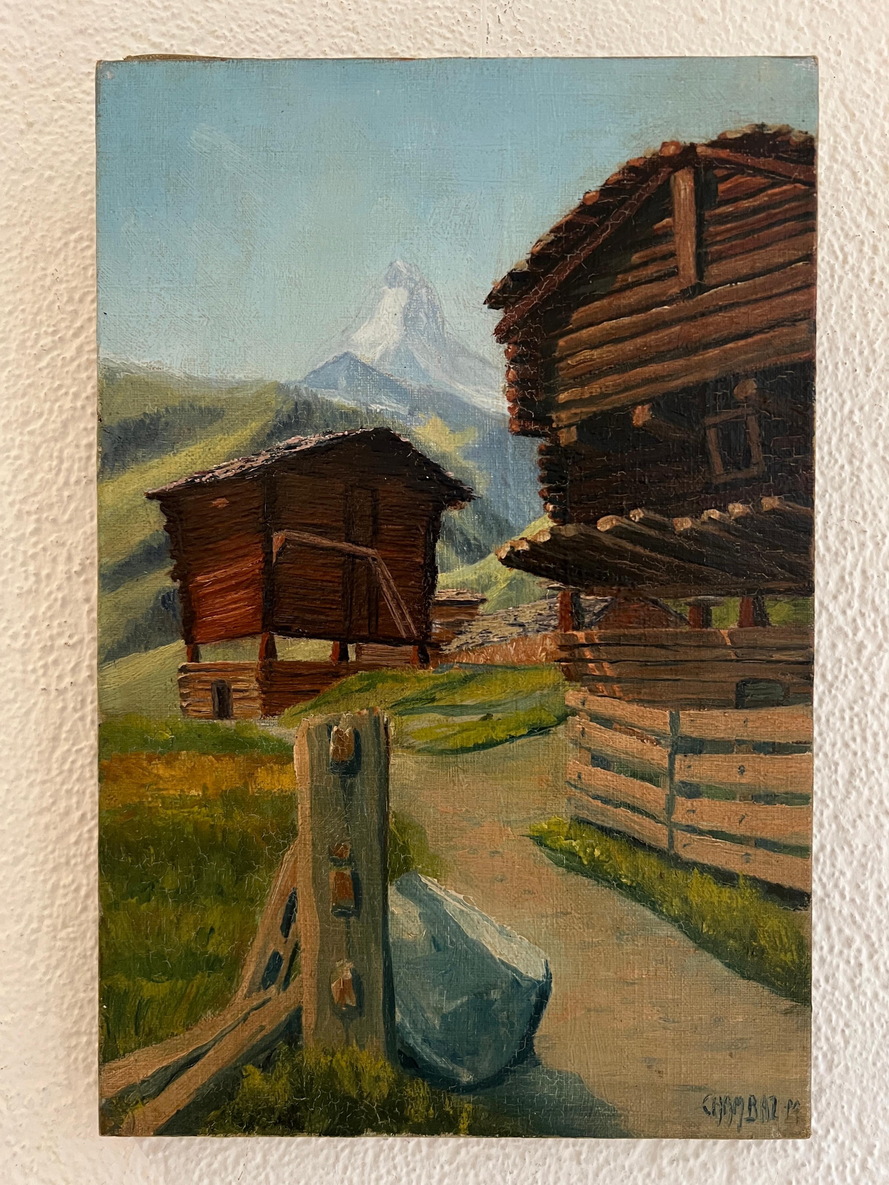 Mazots al pie del Cervin, Suiza - Painting de Marius Chambaz