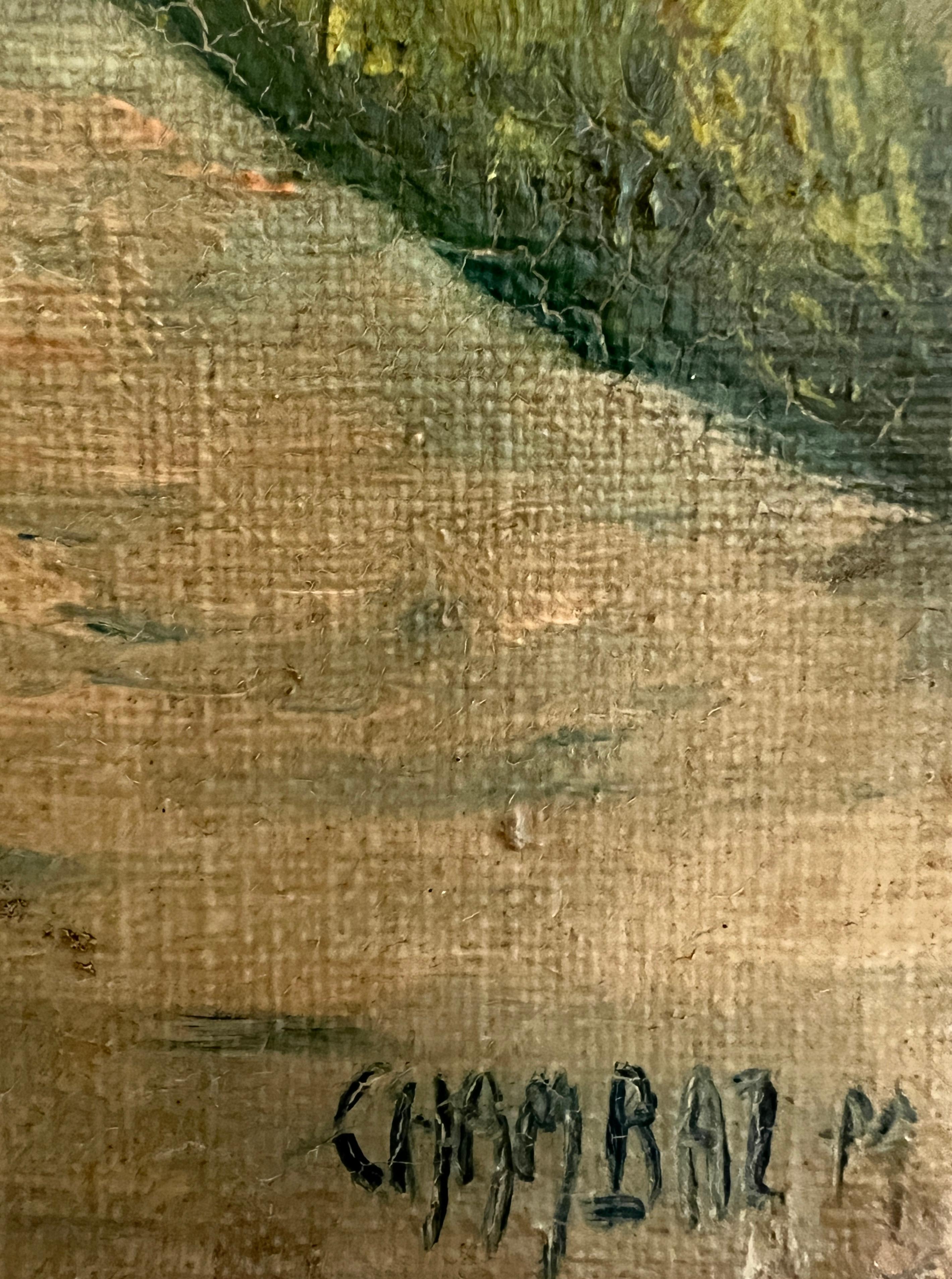 Mazots al pie del Cervin, Suiza - Landscape Painting Marrón de Marius Chambaz