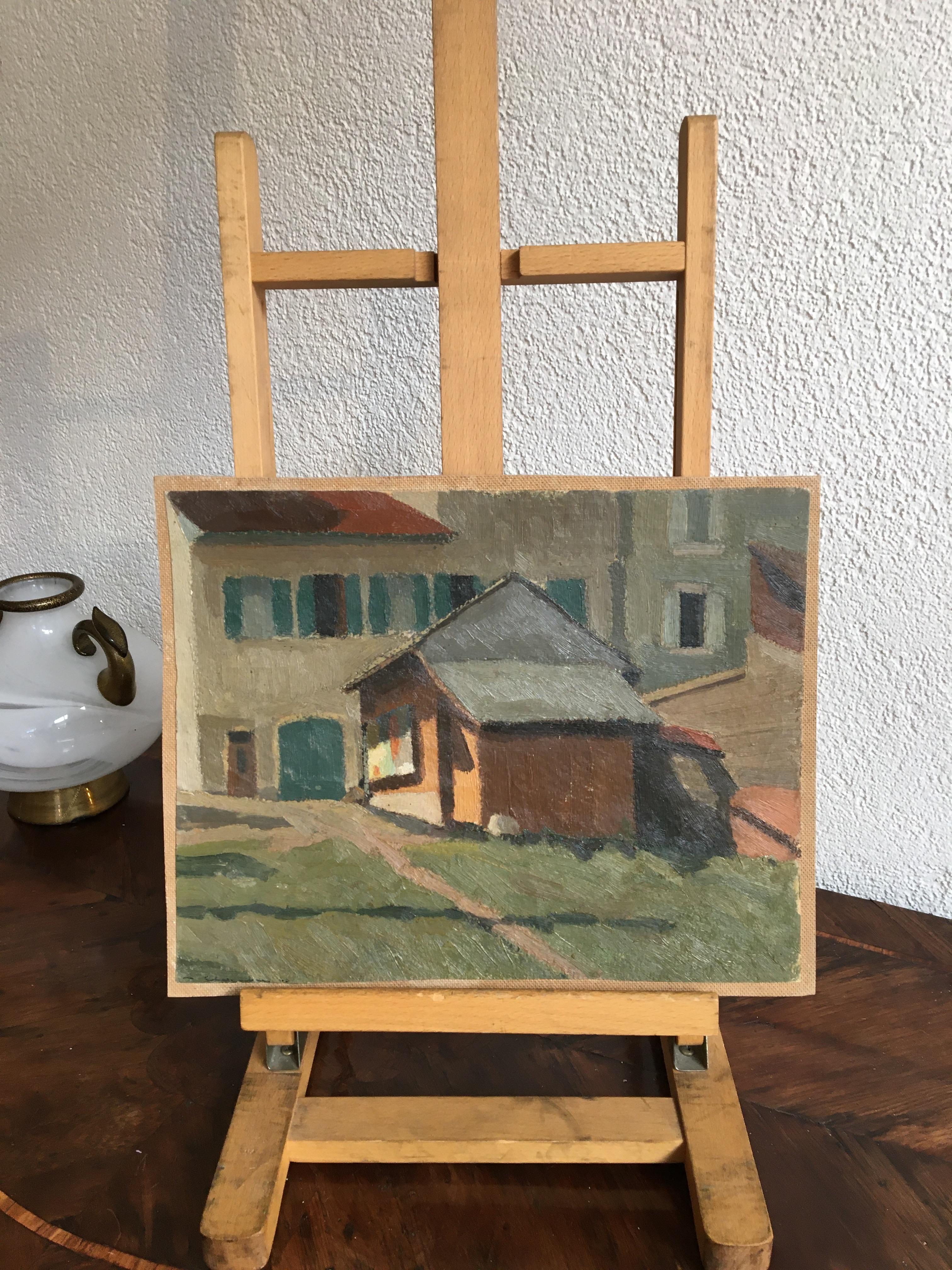 Small barn - Painting by Marius Chambaz
