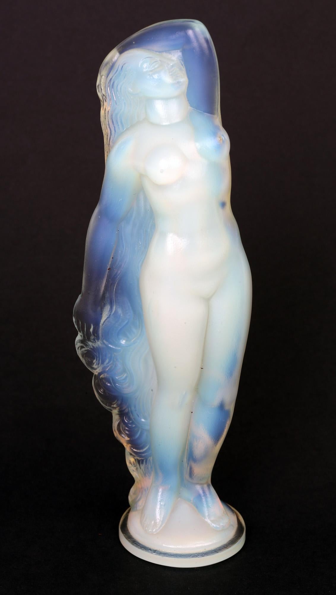 Marius Ernest Sabino French Art Deco Opalescent Glass Nude Figure For Sale 1