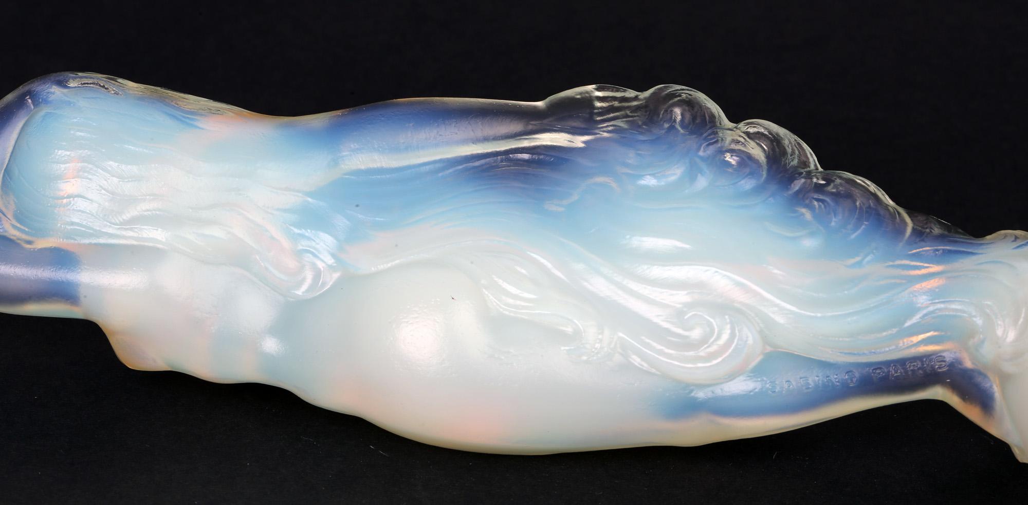 Molded Marius Ernest Sabino French Art Deco Opalescent Glass Nude Figure For Sale