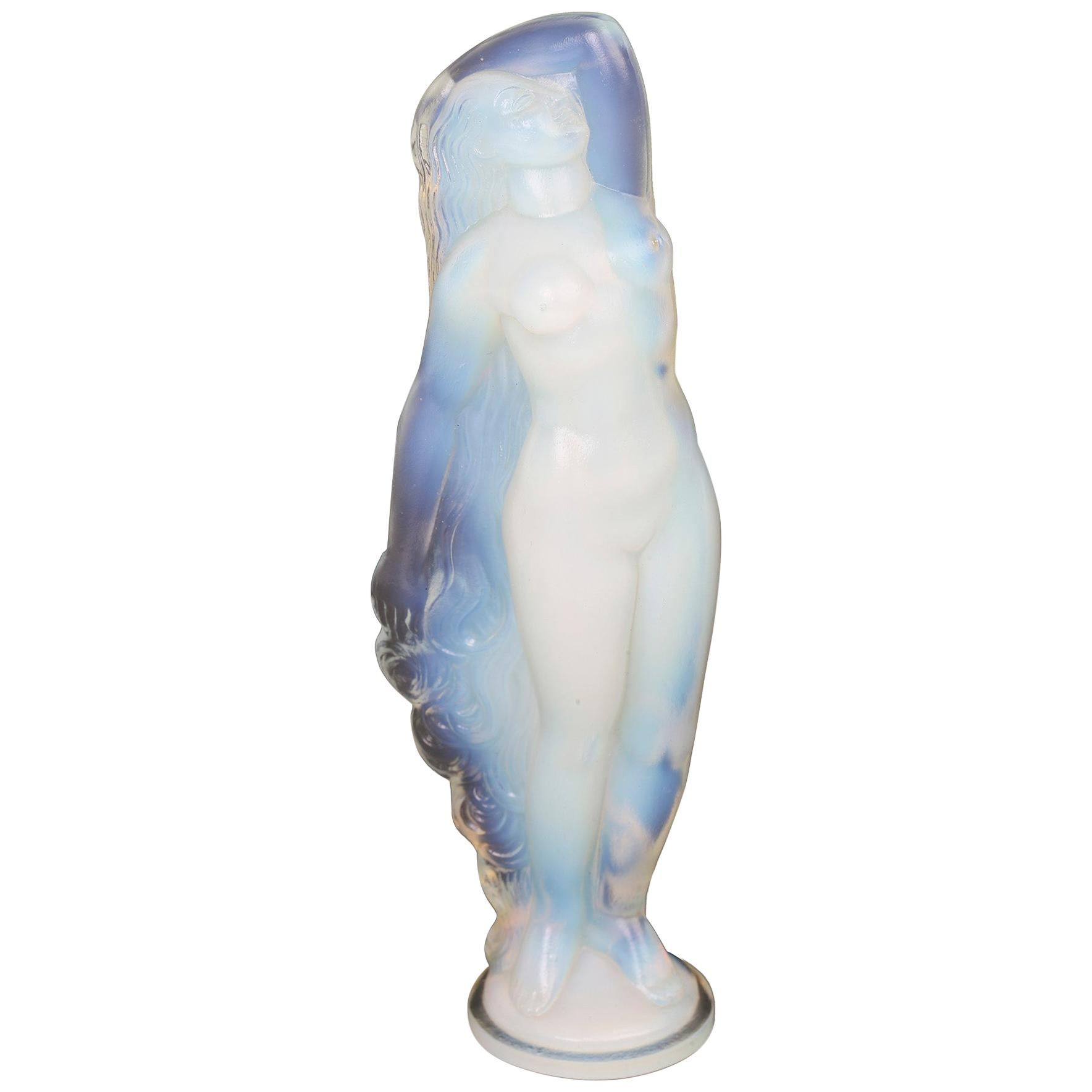 Marius Ernest Sabino French Art Deco Opalescent Glass Nude Figure For Sale