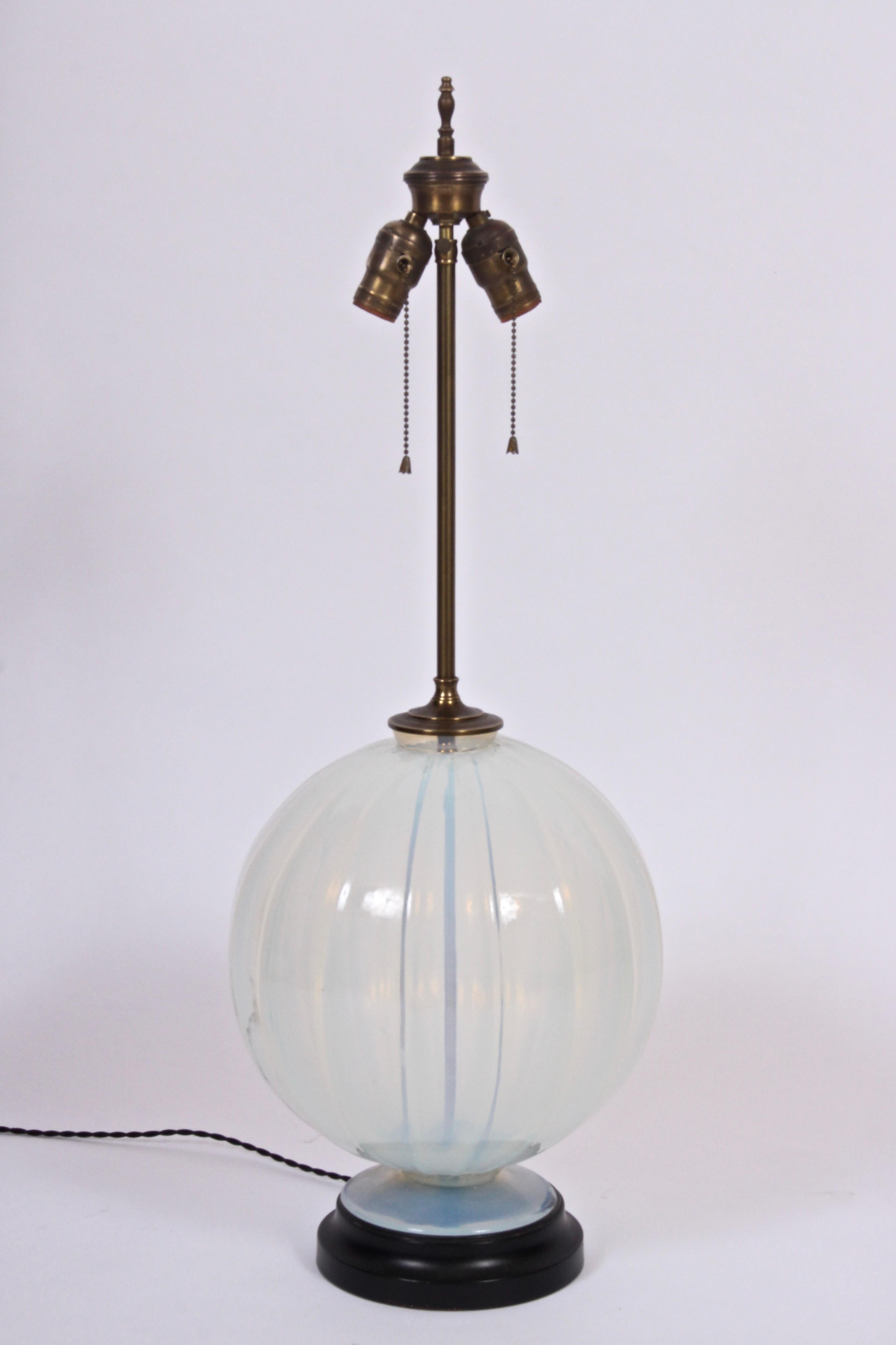 Art Deco Tall Marius-Ernest Sabino Opalescent Glass Table Lamp, 1930's
